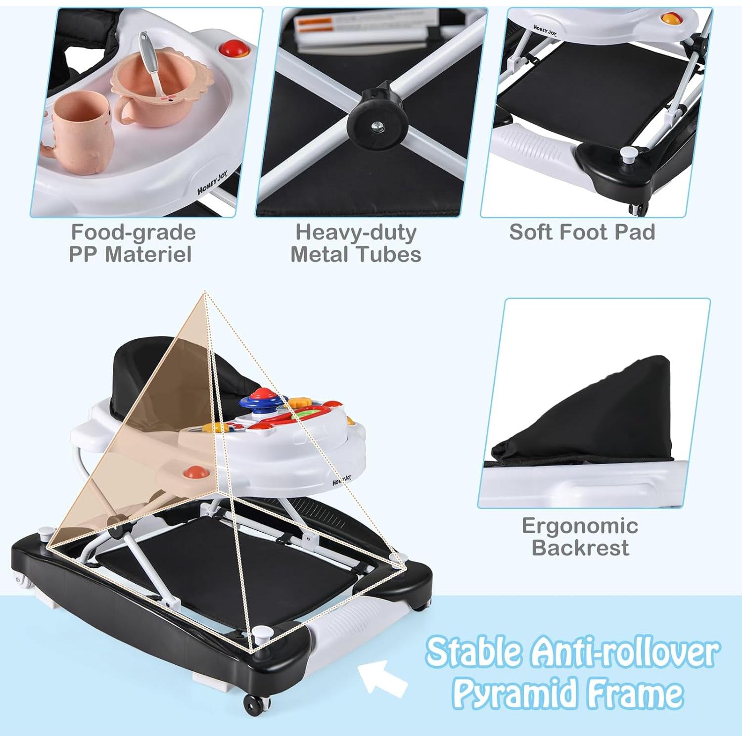 Andador HONEY JOY 6 en 1 Plegable para Bebé 7-14 Meses Negro