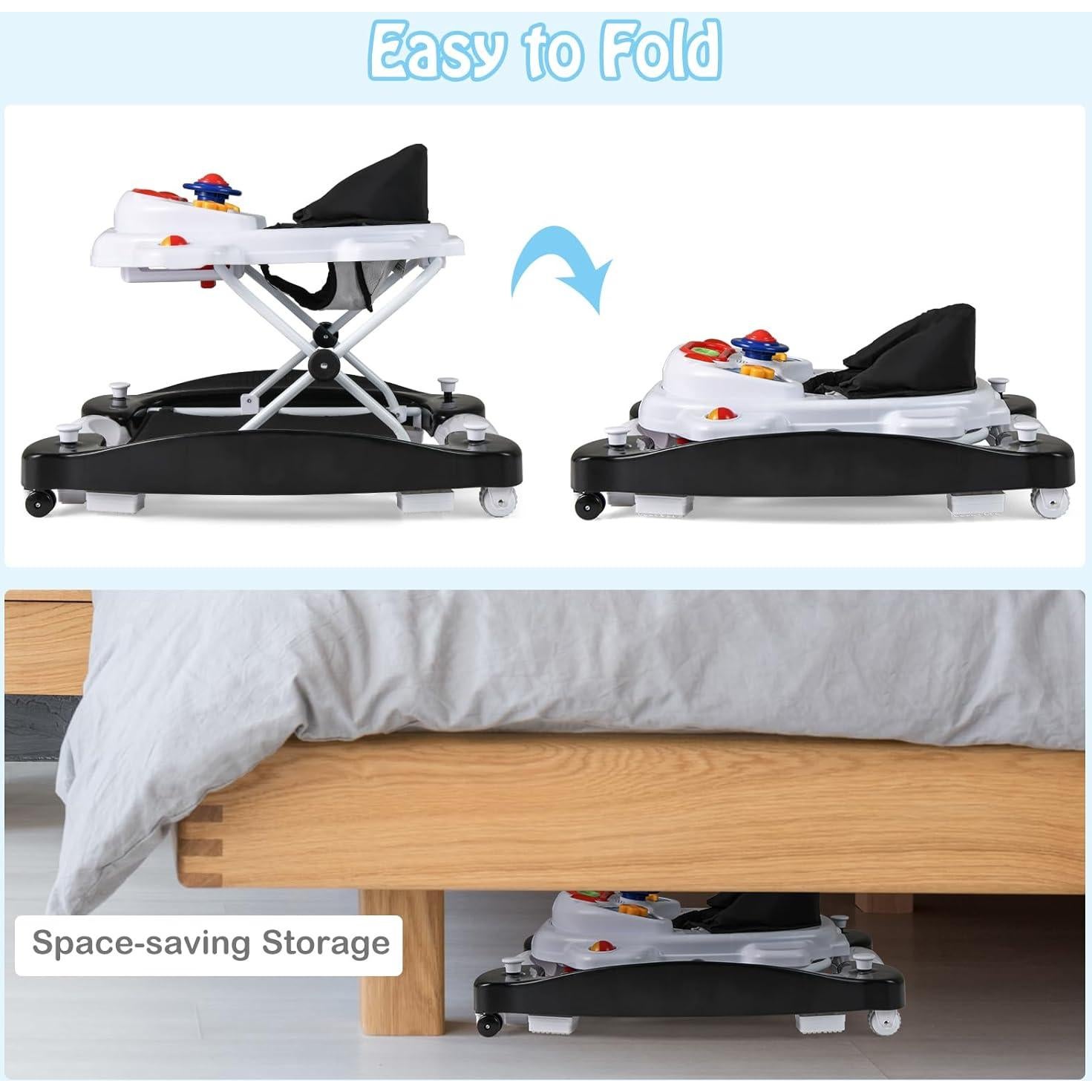 Andador HONEY JOY 6 en 1 Plegable para Bebé 7-14 Meses Negro