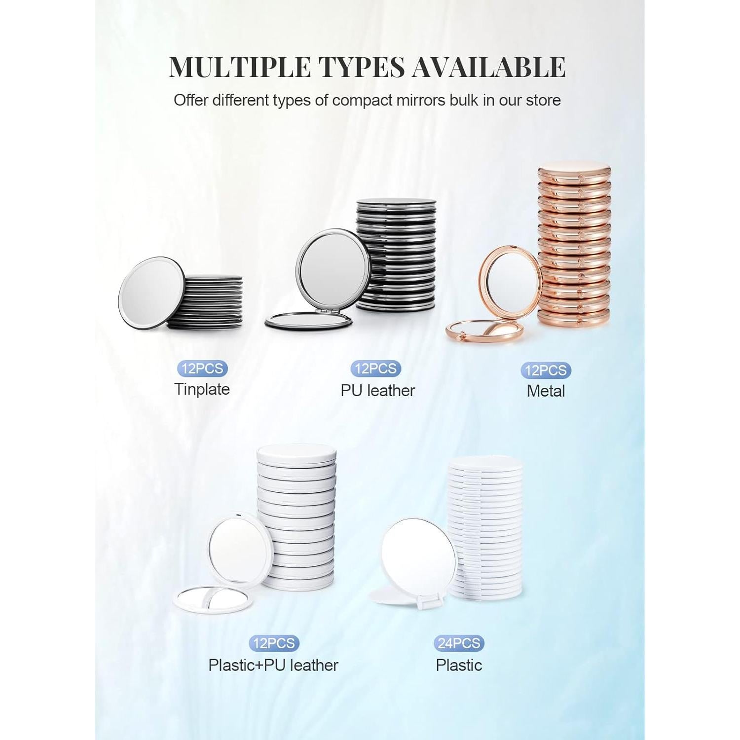 Espejo Compacto Redondo Getinbulk 6 Colores 12 Piezas 6.35 cm