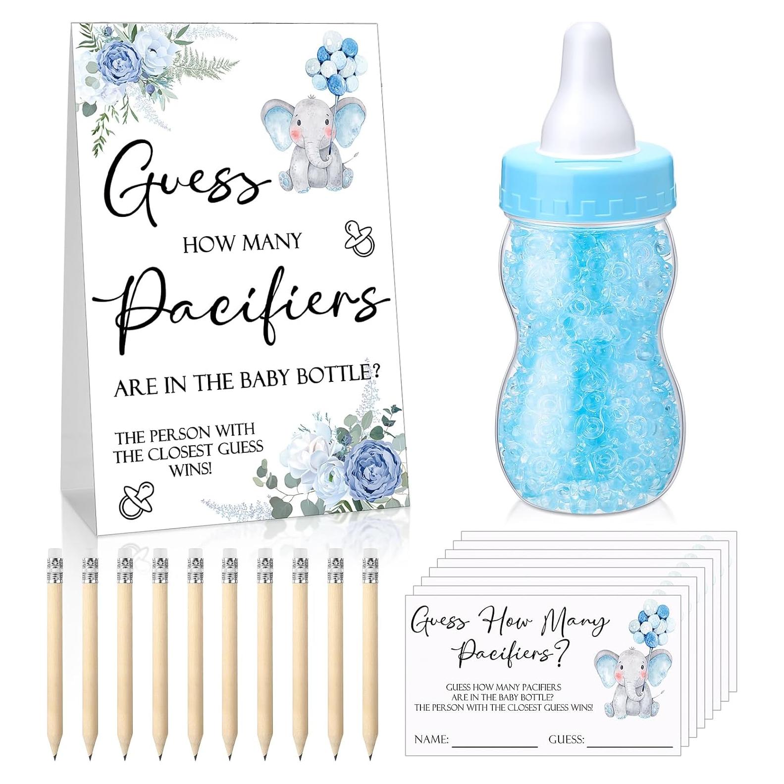 Juego de Baby Shower Roowest Adivina Cuántos Chupetes Azul