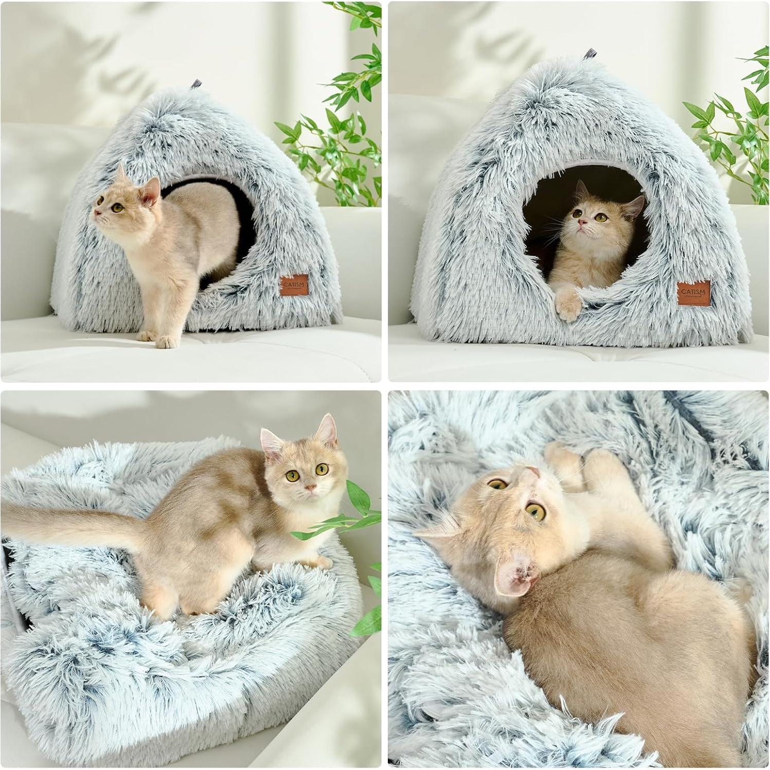 Cama para Gatos CATISM 2 en 1 Suave y Antideslizante Gris