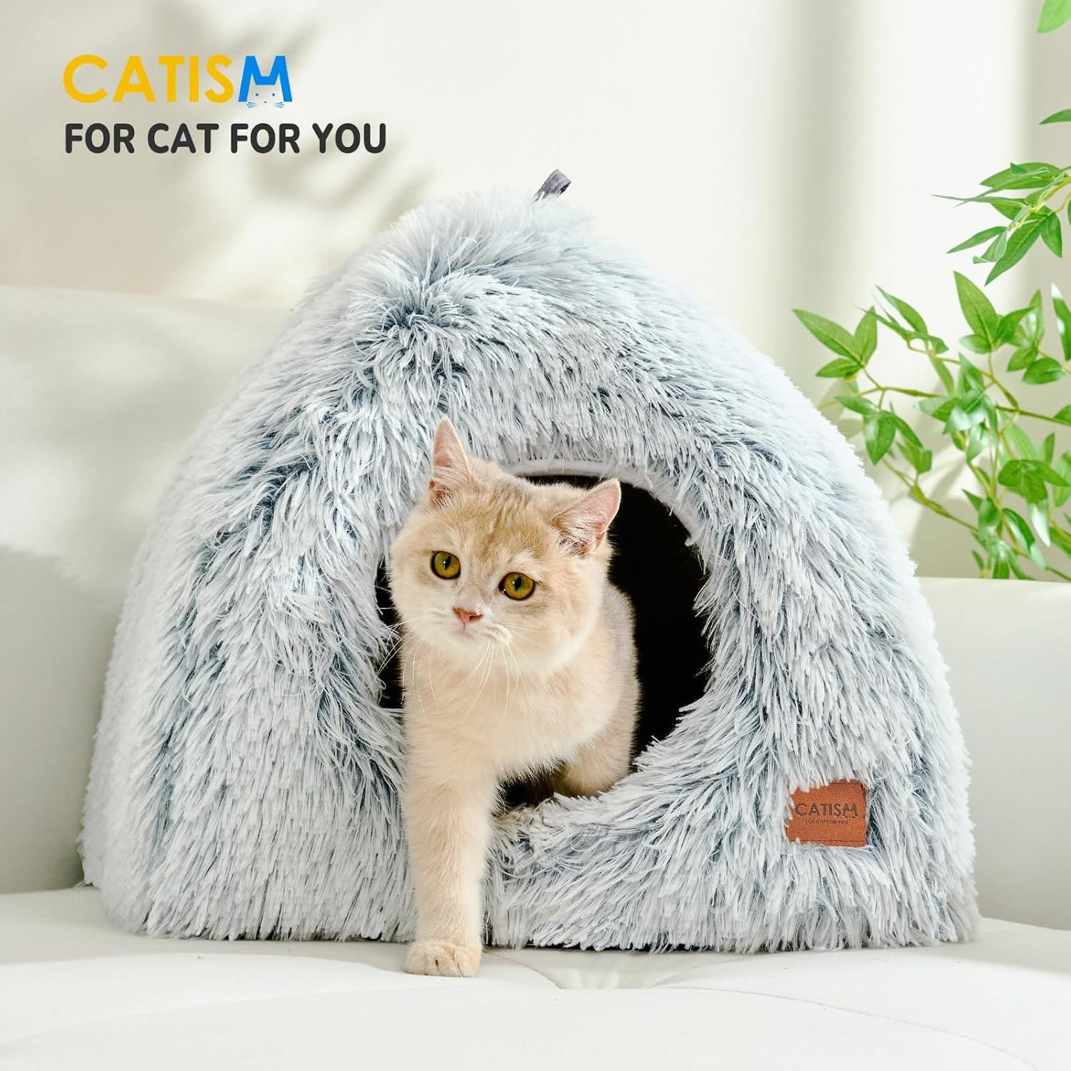 Cama para Gatos CATISM 2 en 1 Suave y Antideslizante Gris