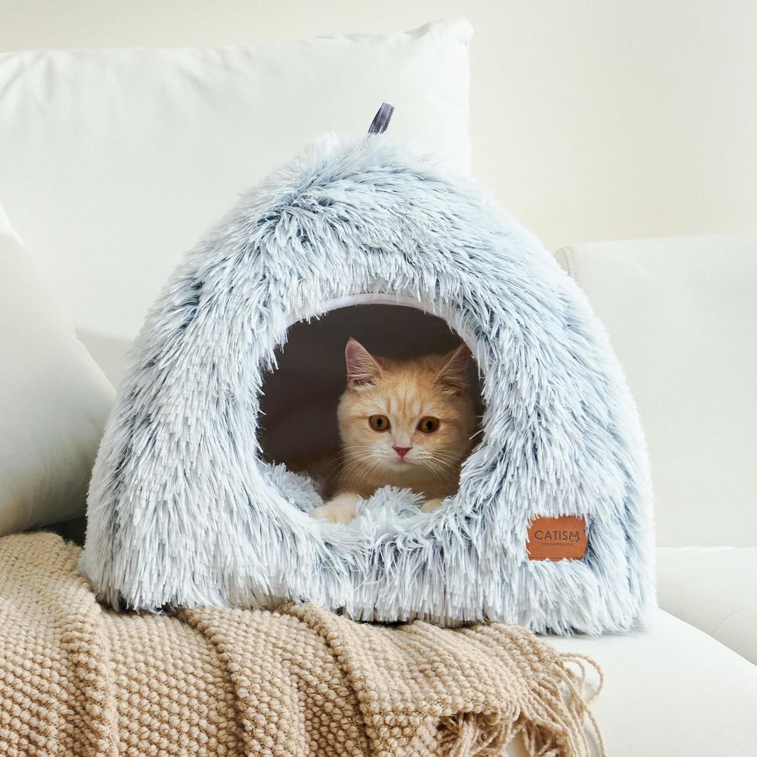 Cama para Gatos CATISM 2 en 1 Suave y Antideslizante Gris