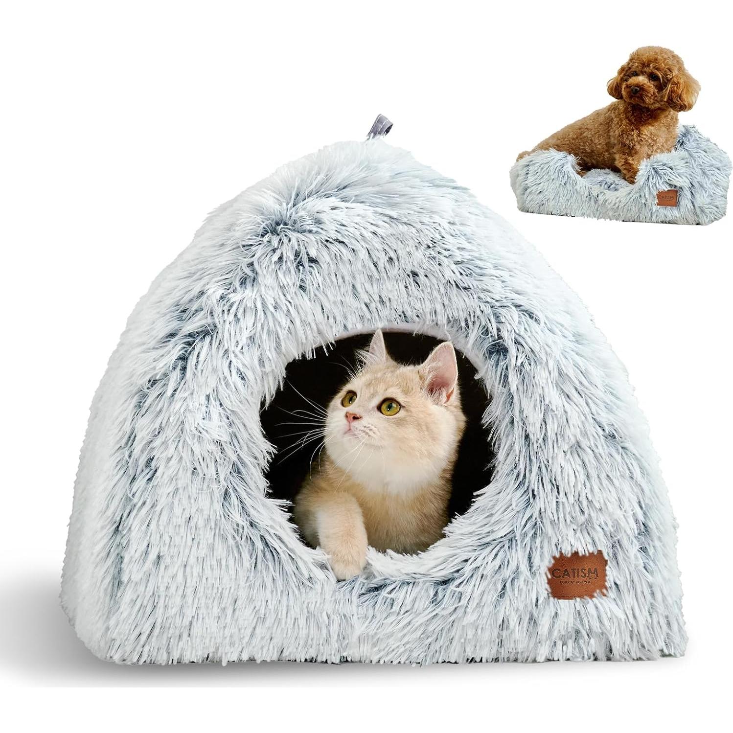 Cama para Gatos CATISM 2 en 1 Suave y Antideslizante Gris