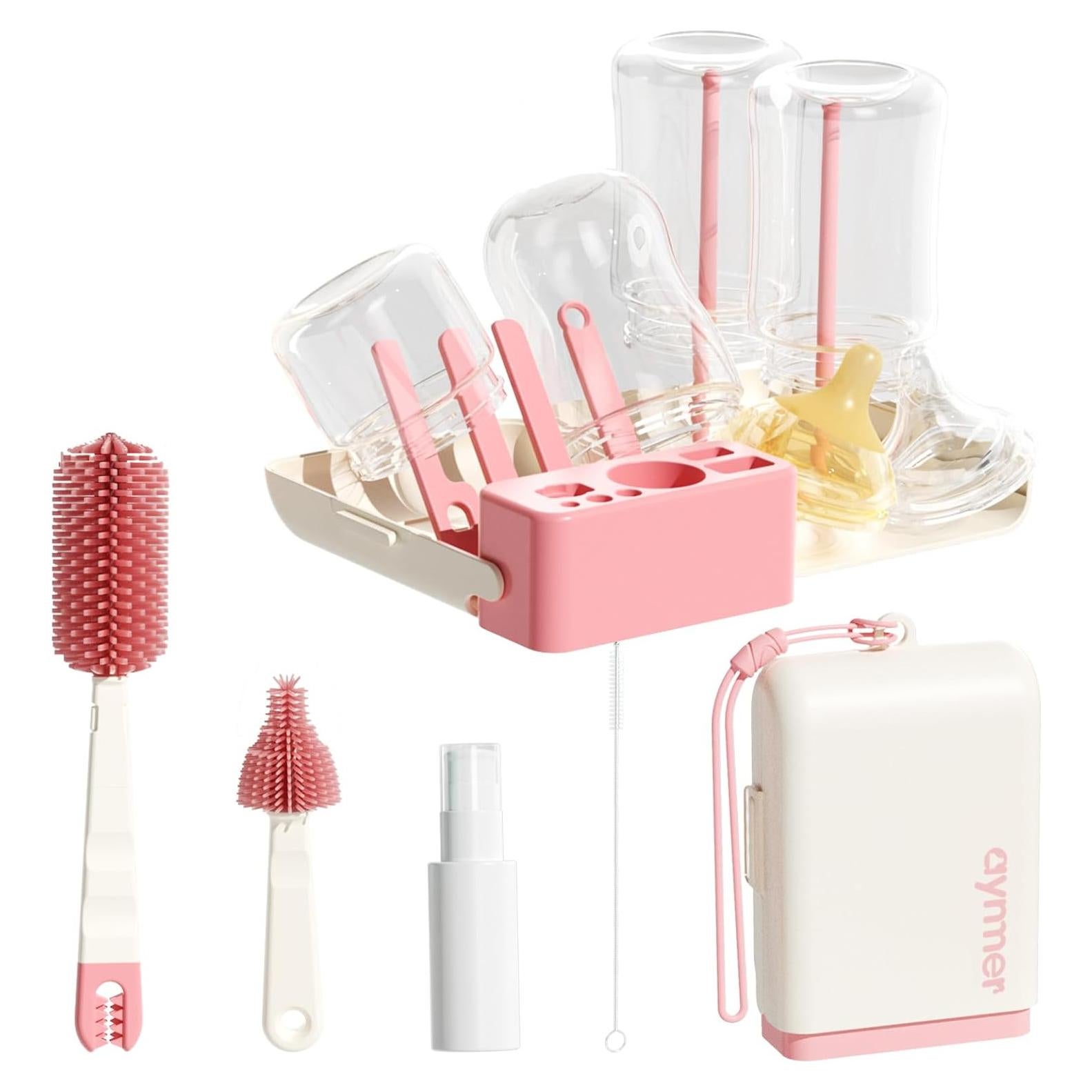 Set de Cepillos Limpiadores de Biberones 7 en 1 AYNMER - Rosa Coral