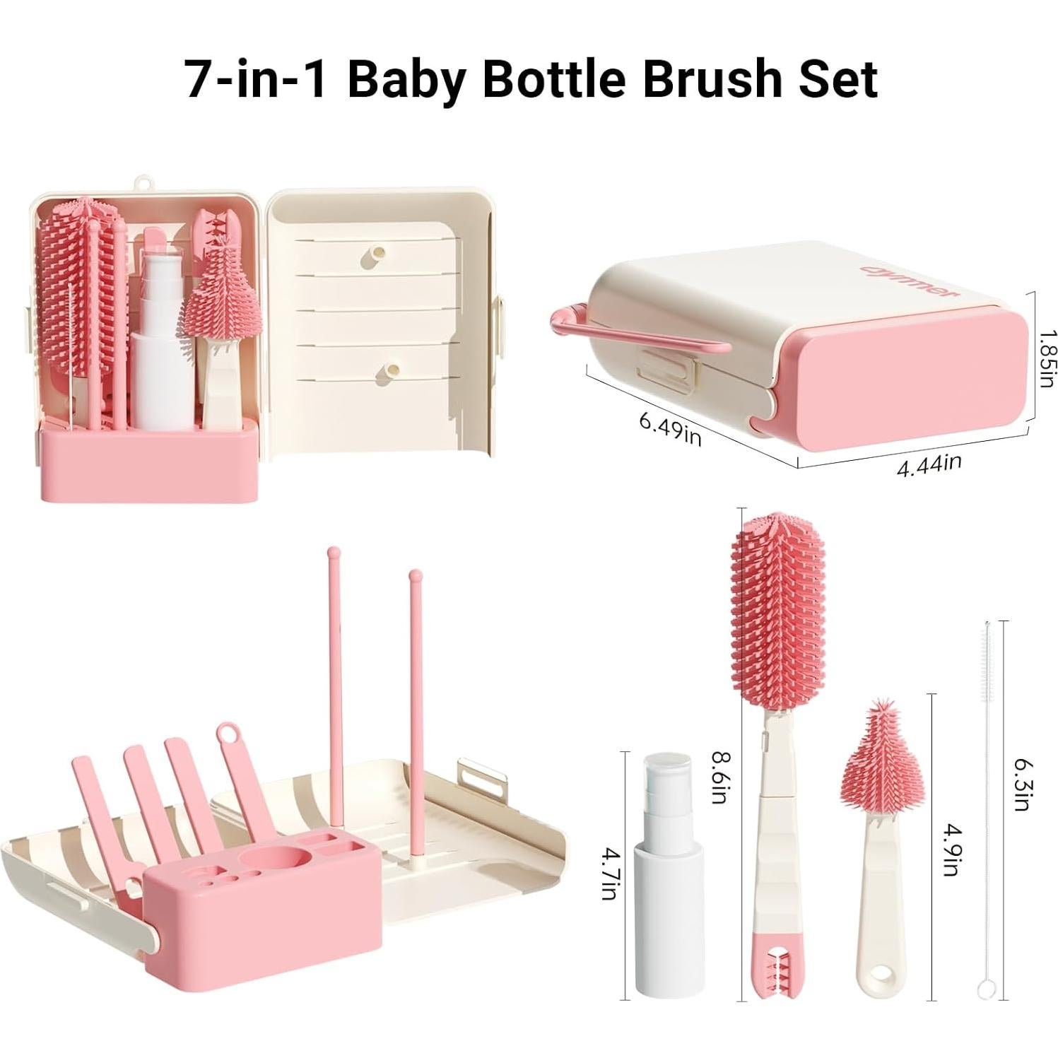 Set de Cepillos Limpiadores de Biberones 7 en 1 AYNMER - Rosa Coral