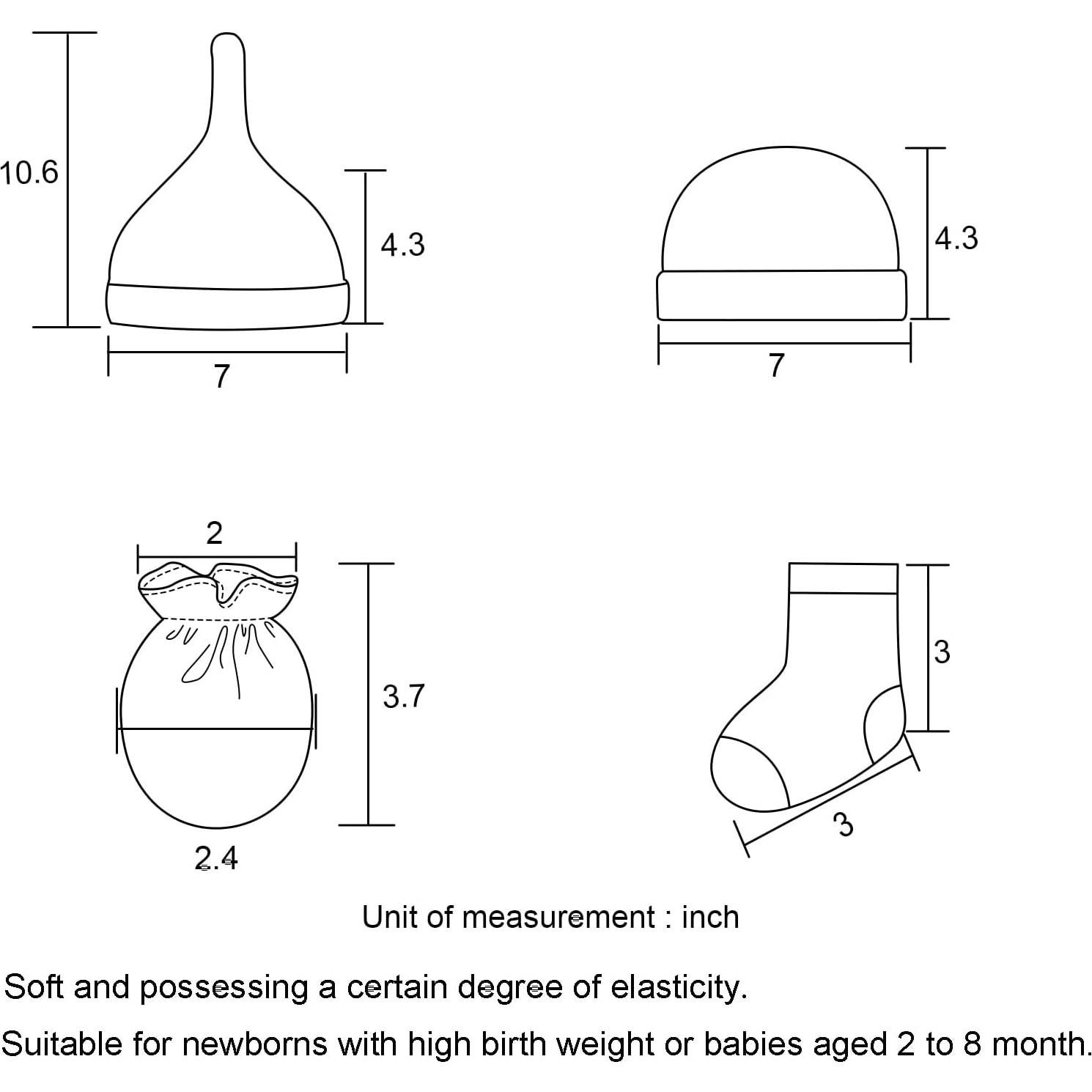 Conjunto de Gorros, Manoplas y Calcetines Ruliby 0-6 meses