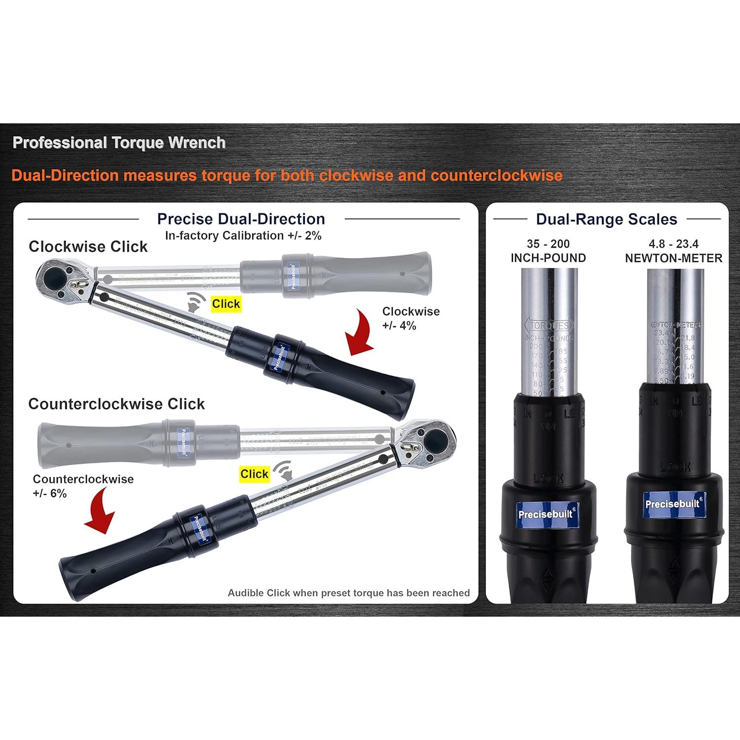 Llave de Torque Precisebuilt 1/4" Doble Dirección 4.8-23.4 Nm