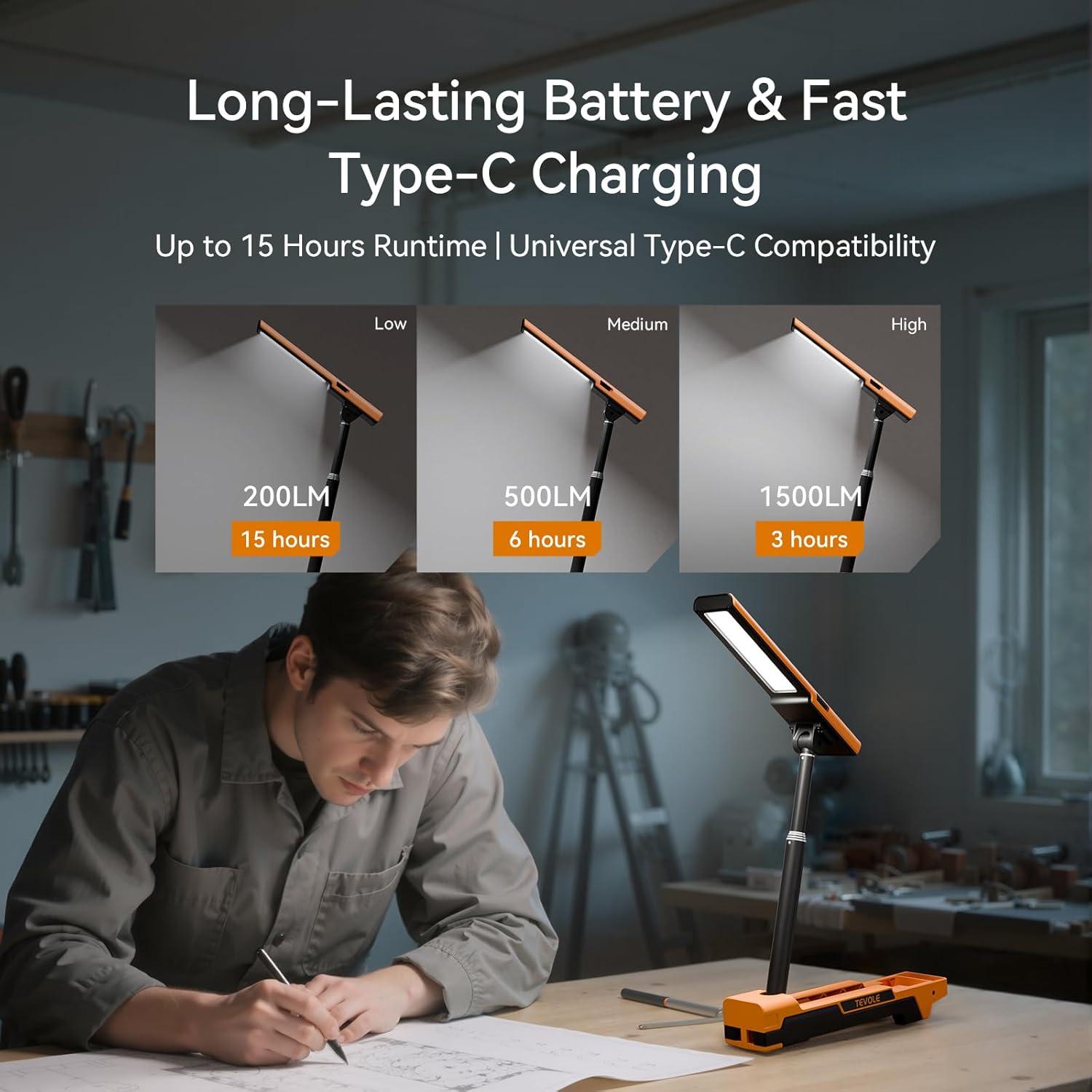 Luz de Trabajo LED TEVOLE 1500LM con Soporte Trípode Plegable