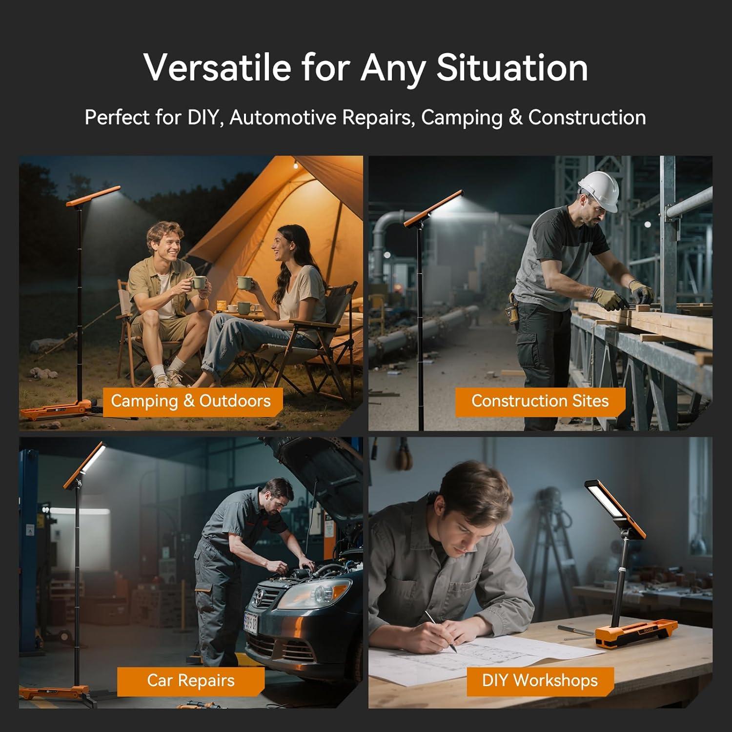 Luz de Trabajo LED TEVOLE 1500LM con Soporte Trípode Plegable