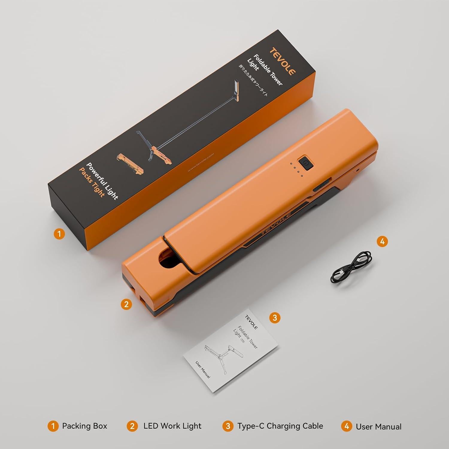 Luz de Trabajo LED TEVOLE 1500LM con Soporte Trípode Plegable