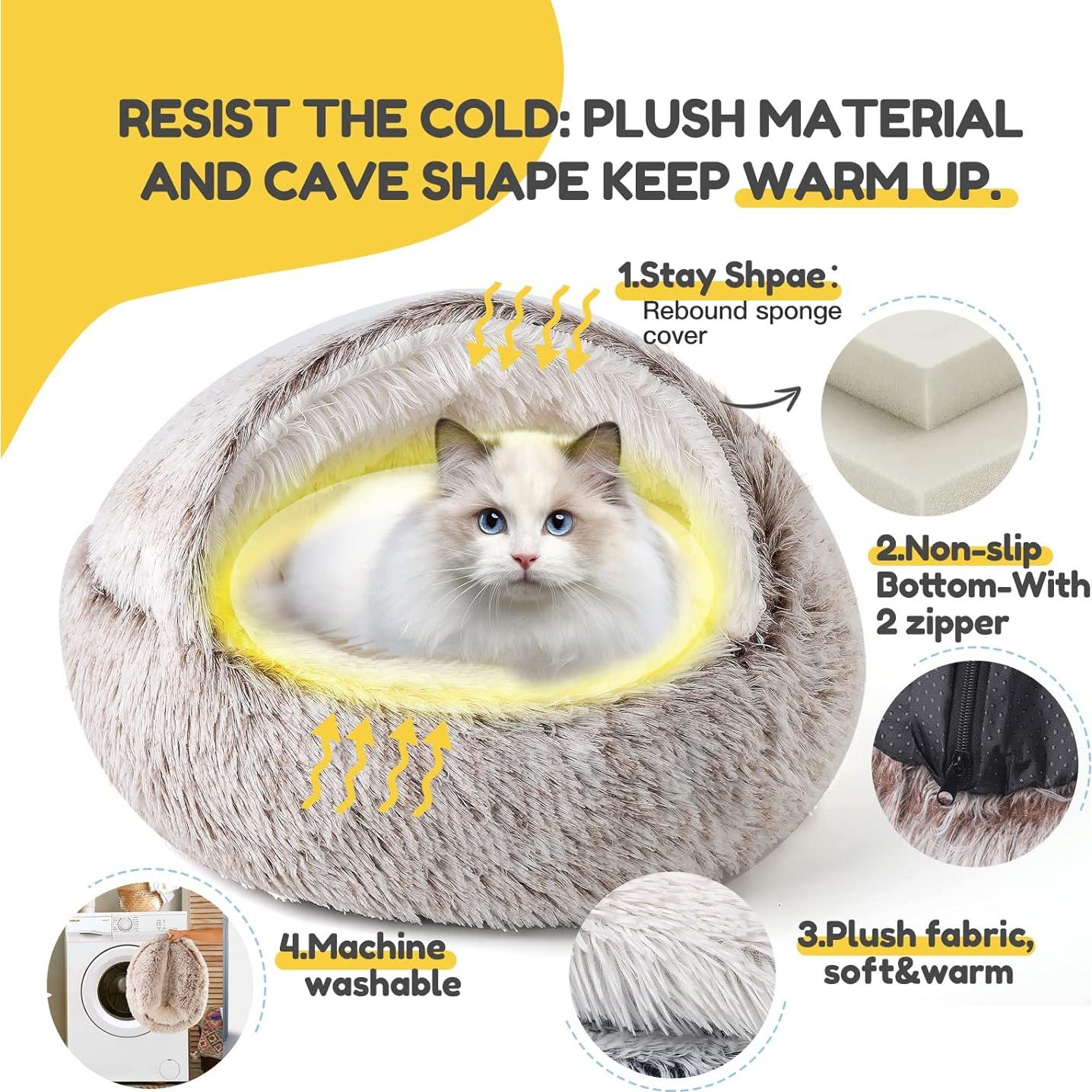 Cama para Gatos CATISM con Capucha, Nido Calmante 53cm