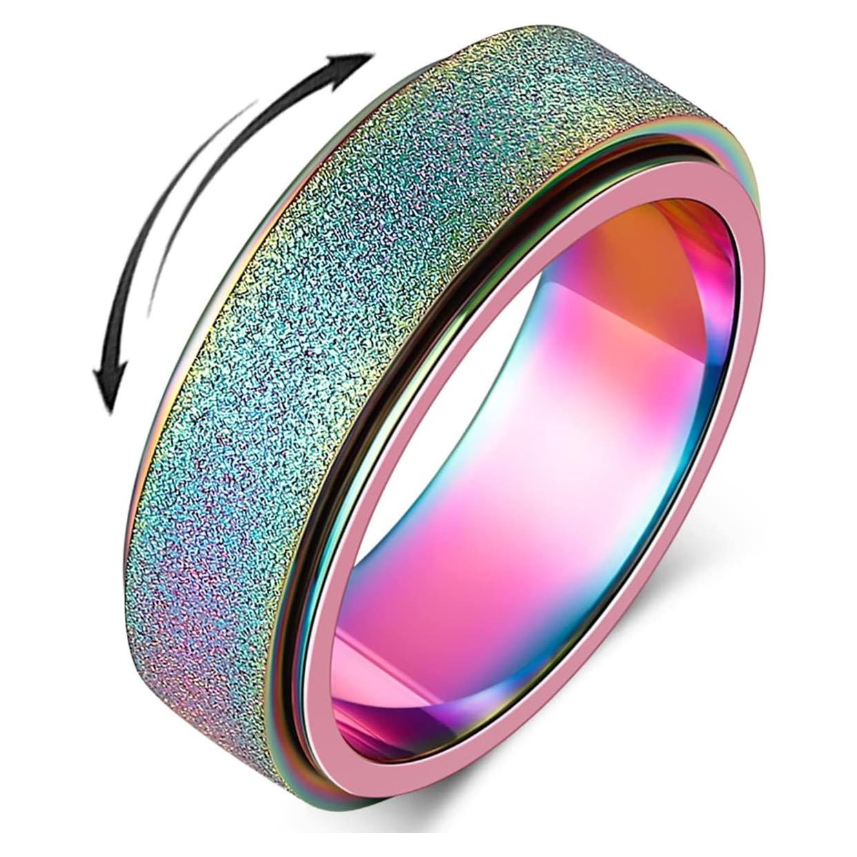 Anillo Fidget Spinner de Acero Inoxidable Arcoíris Talla 12