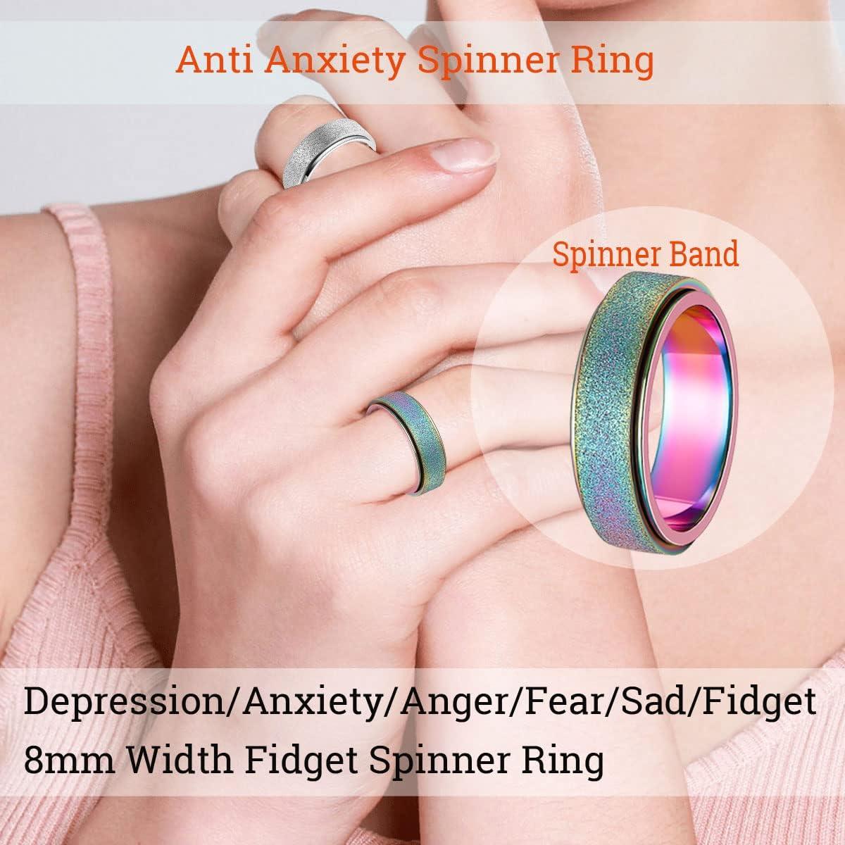 Anillo Fidget Spinner de Acero Inoxidable Arcoíris Talla 12