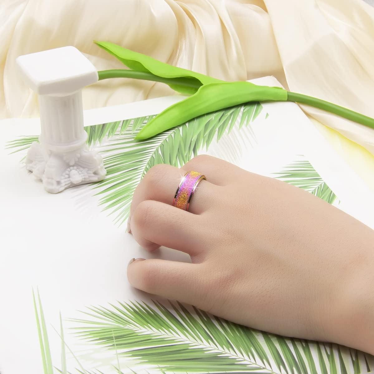 Anillo Fidget Spinner de Acero Inoxidable Arcoíris Talla 12