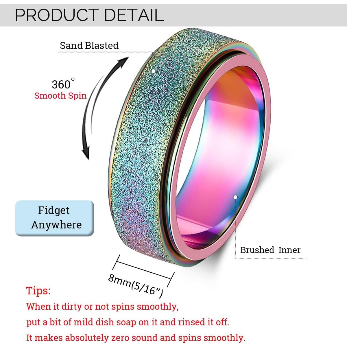Anillo Fidget Spinner de Acero Inoxidable Arcoíris Talla 12