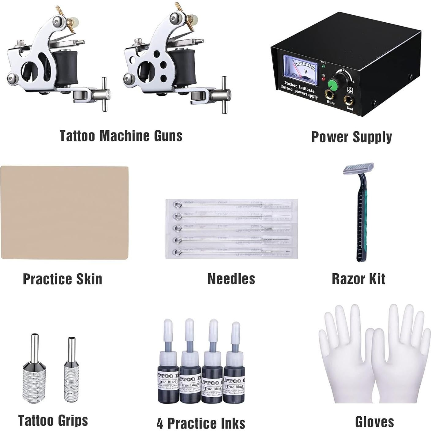 Kit Completo de Tatuaje AW - 2 Máquinas, 4 Tintas, 5 Agujas