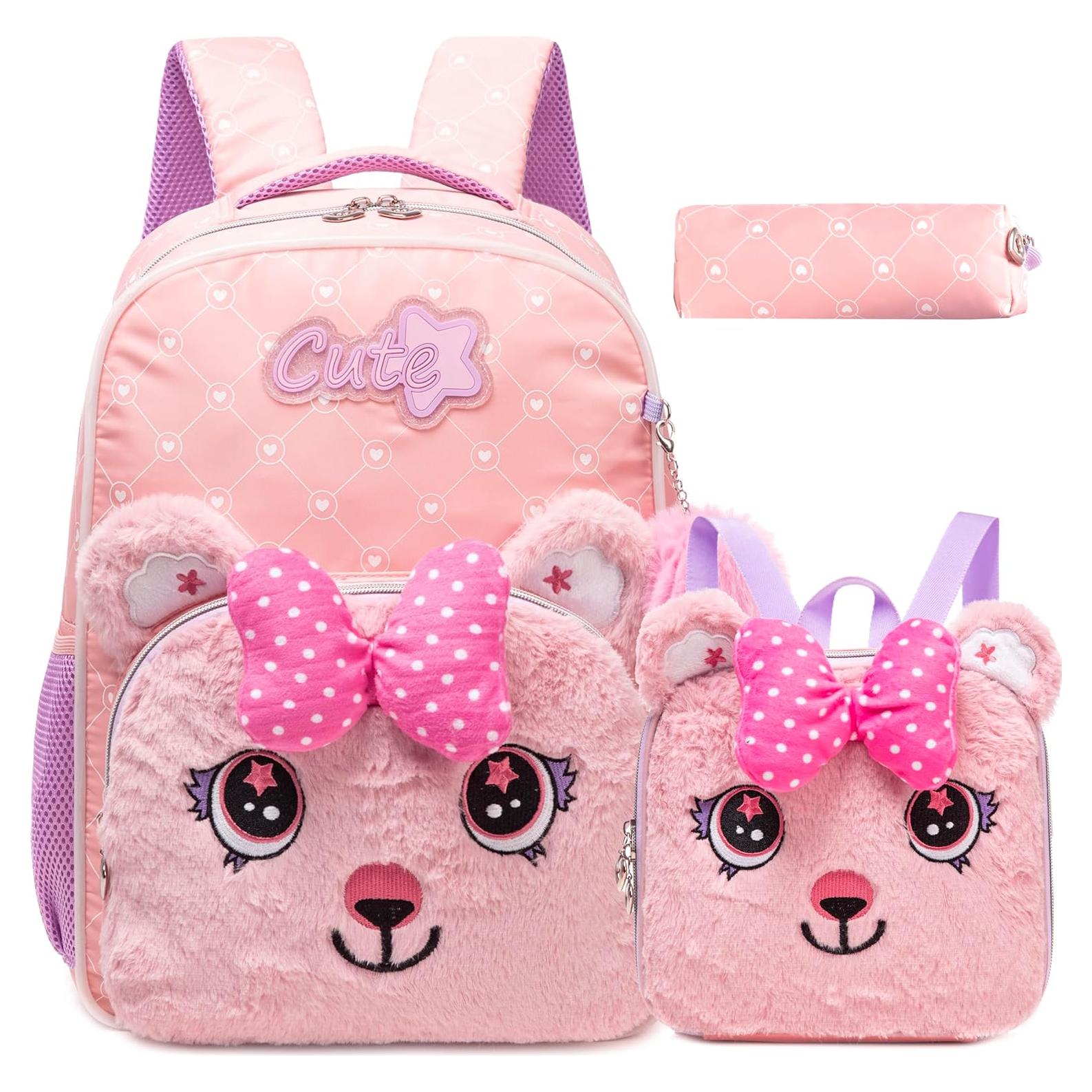 Mochila Escolar LED para Niñas Oso Rosa Claro 42x30x17 cm