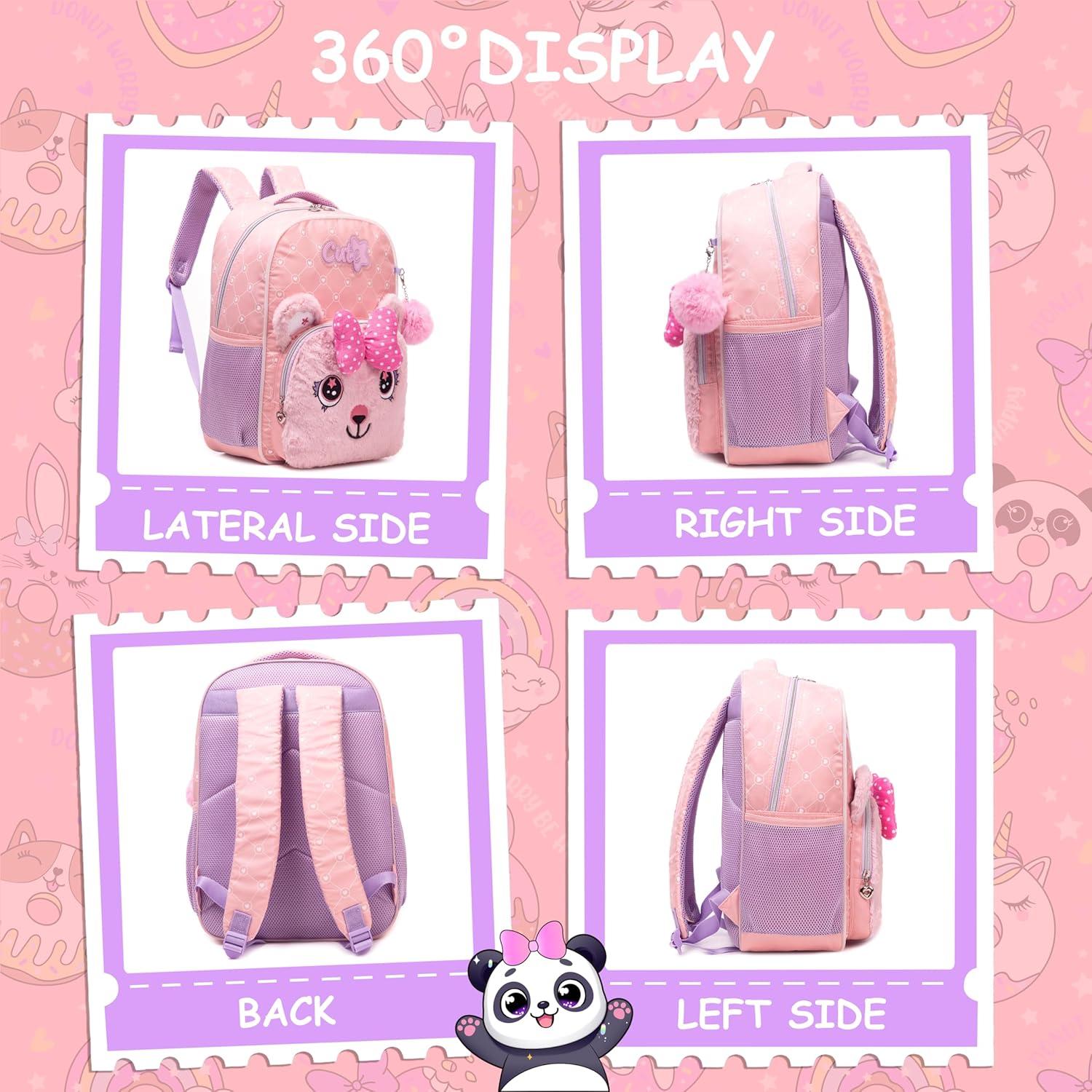 Mochila Escolar LED para Niñas Oso Rosa Claro 42x30x17 cm