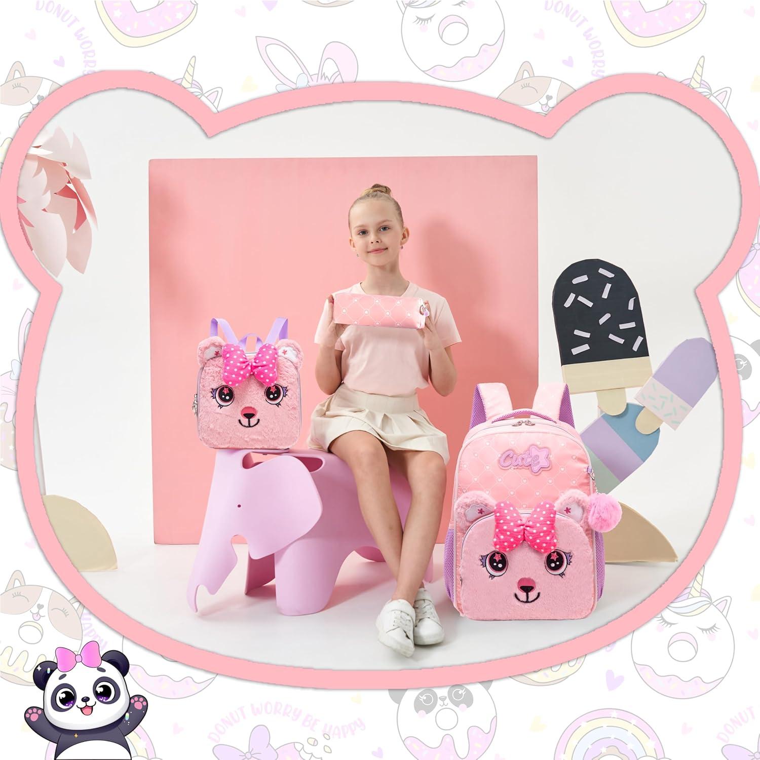 Mochila Escolar LED para Niñas Oso Rosa Claro 42x30x17 cm