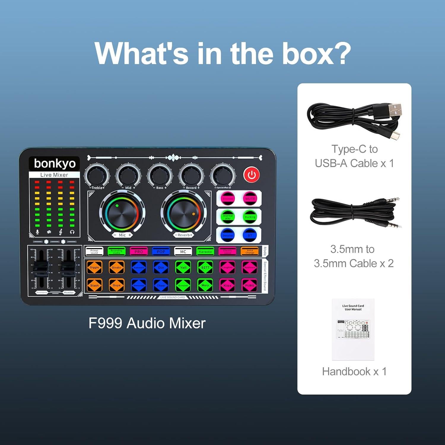 Mezclador de Audio Profesional F999 para Streaming y Podcasting