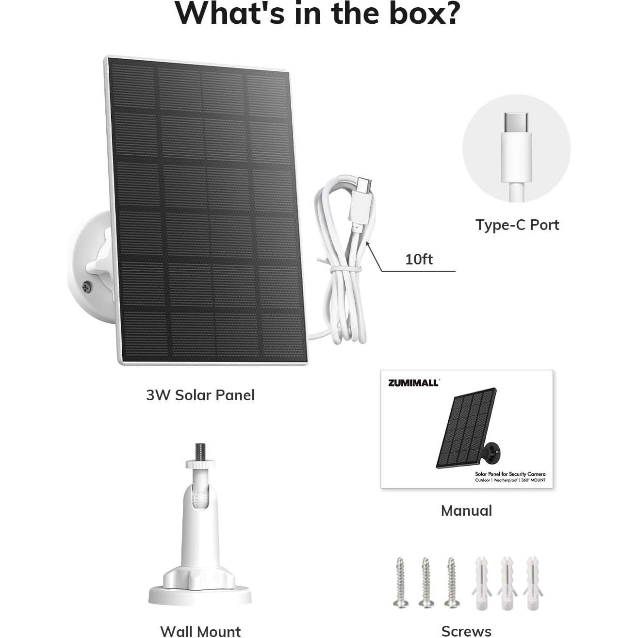 Panel Solar ZUMIMALL 3W para Cámara de Seguridad Inalámbrica
