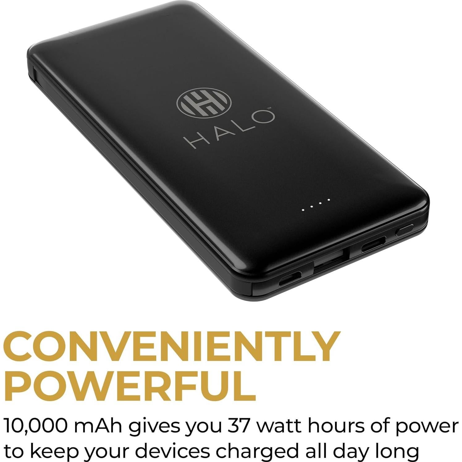 Batería Externa HALO 10,000 mAh con Carga Rápida - Negro