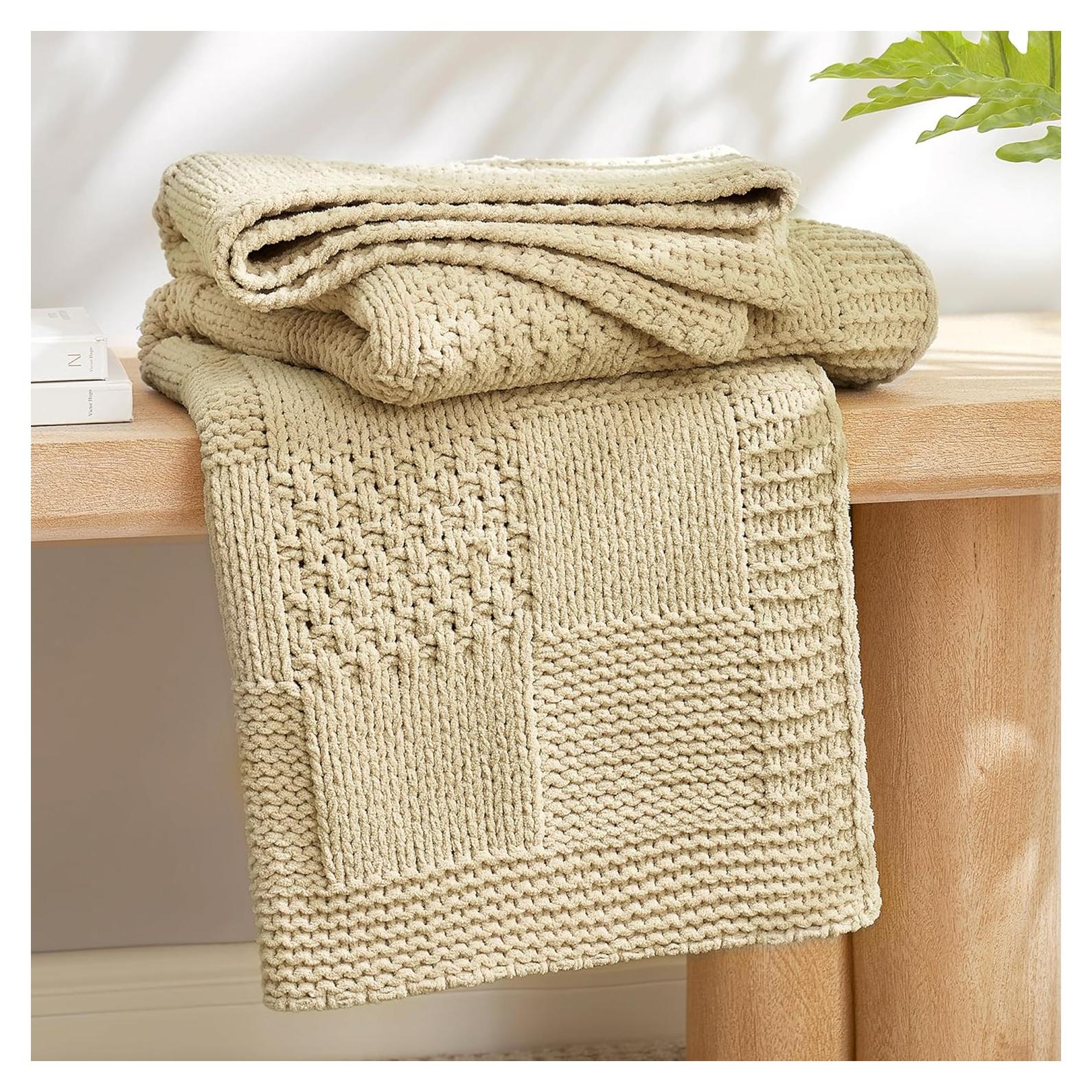 Manta de Chenille Beige a Cuadros Amélie Home 127x152cm