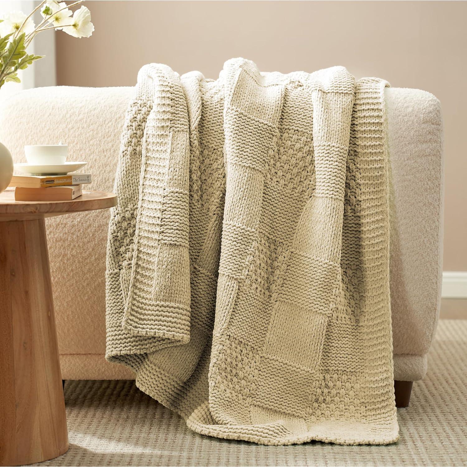 Manta de Chenille Beige a Cuadros Amélie Home 127x152cm