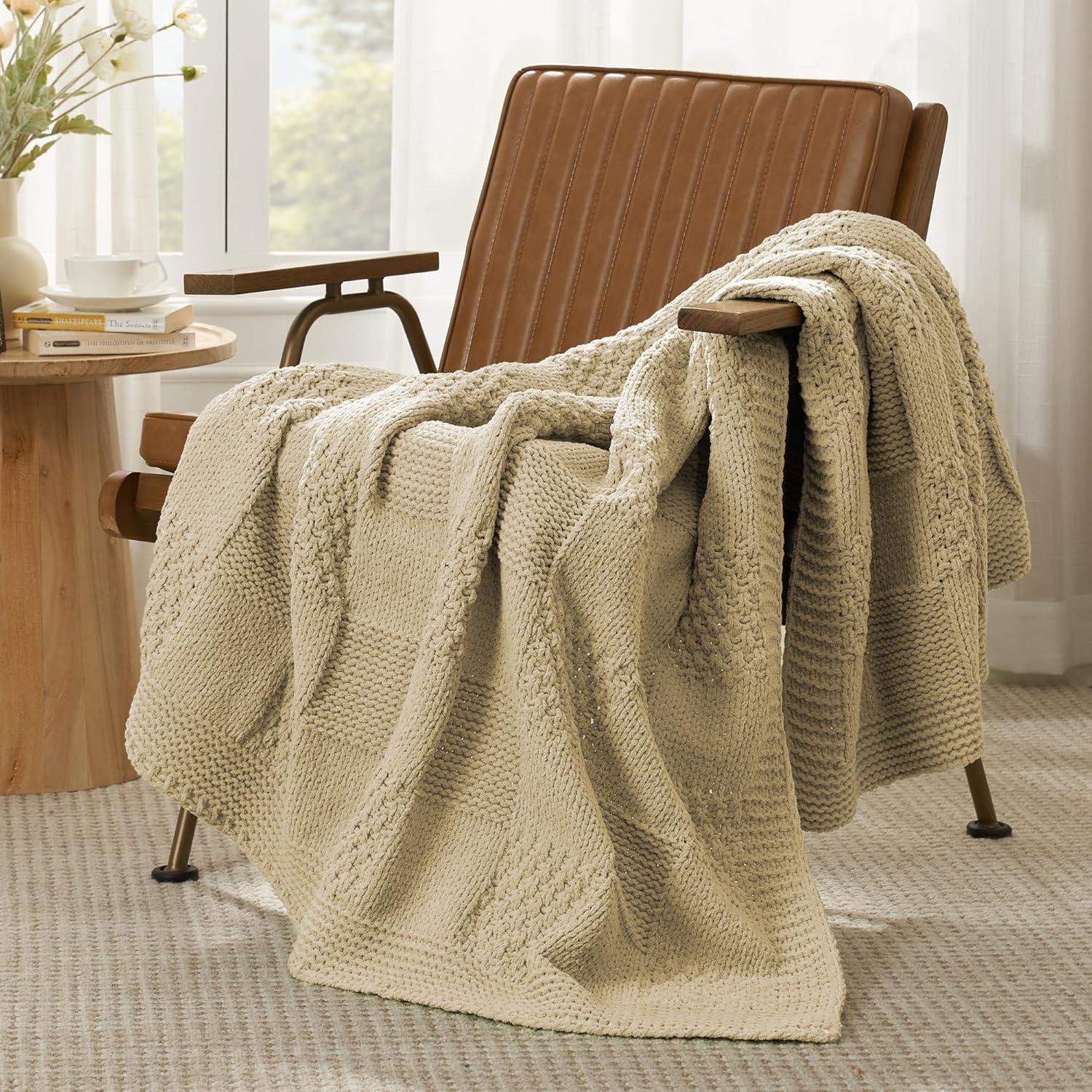 Manta de Chenille Beige a Cuadros Amélie Home 127x152cm