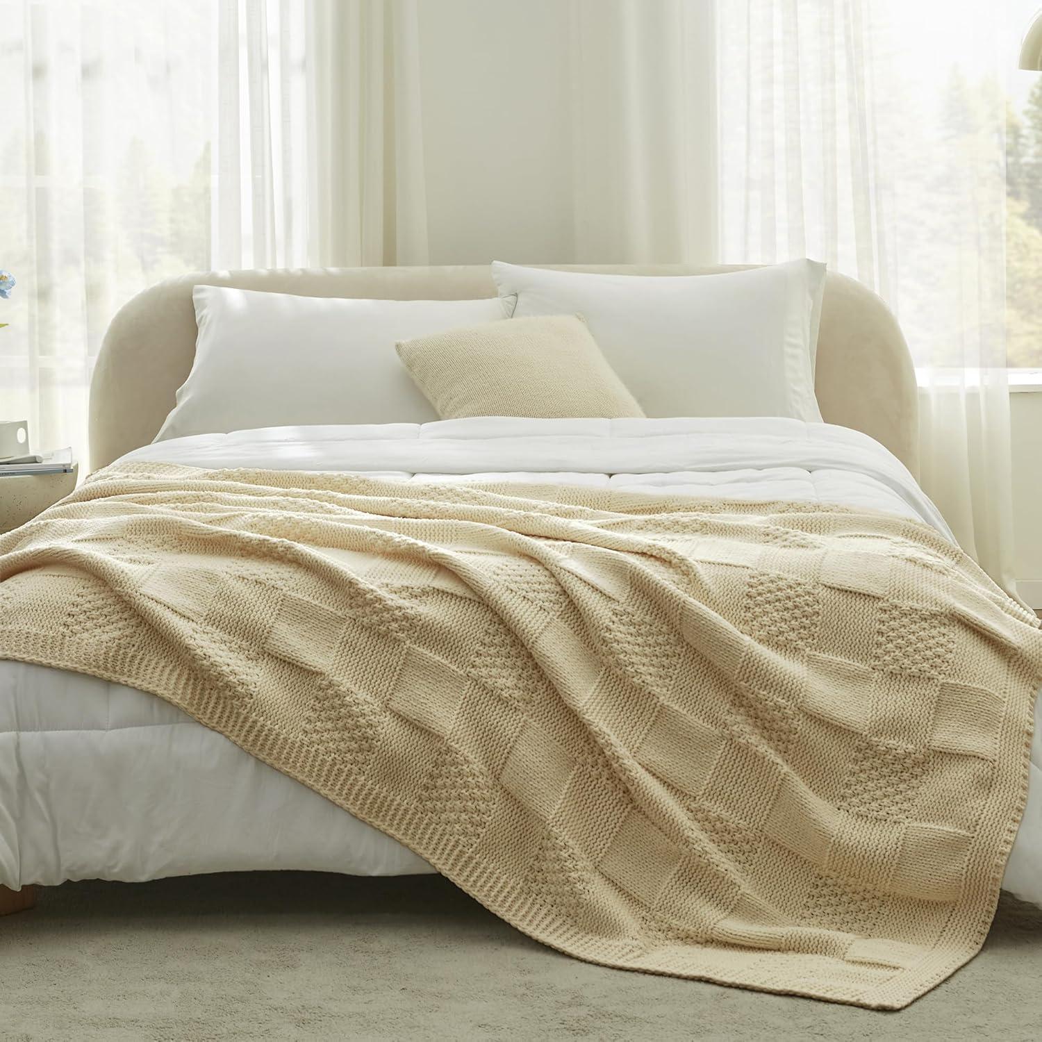 Manta de Chenille Beige a Cuadros Amélie Home 127x152cm