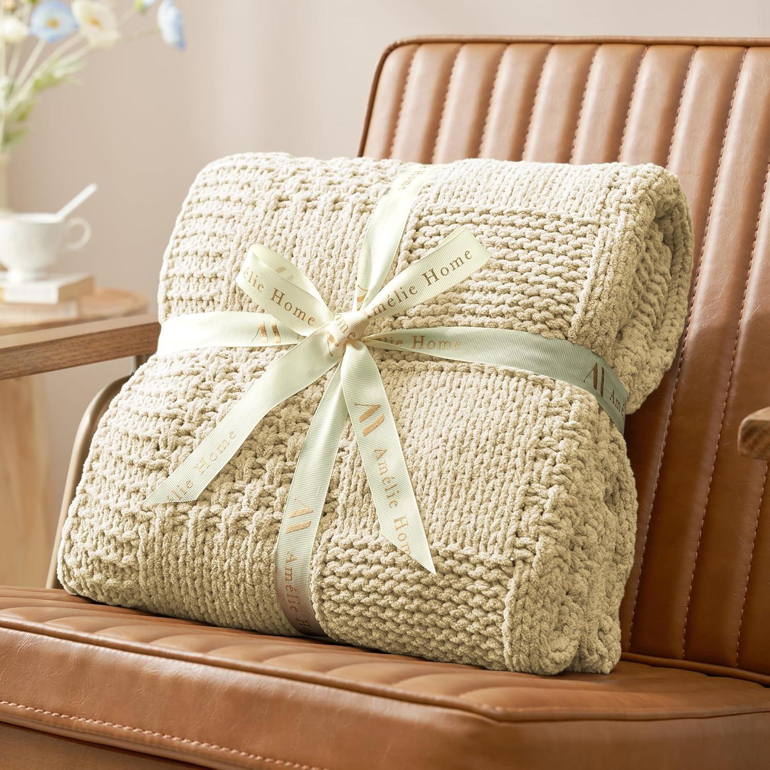 Manta de Chenille Beige a Cuadros Amélie Home 127x152cm