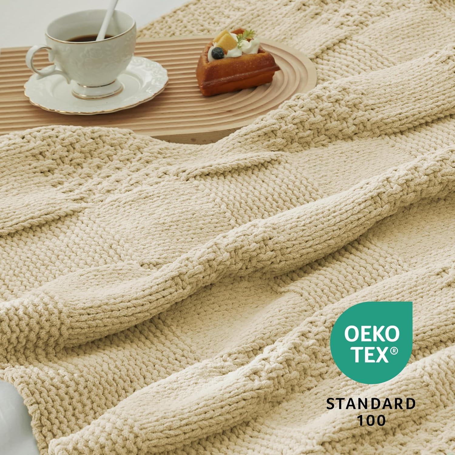 Manta de Chenille Beige a Cuadros Amélie Home 127x152cm