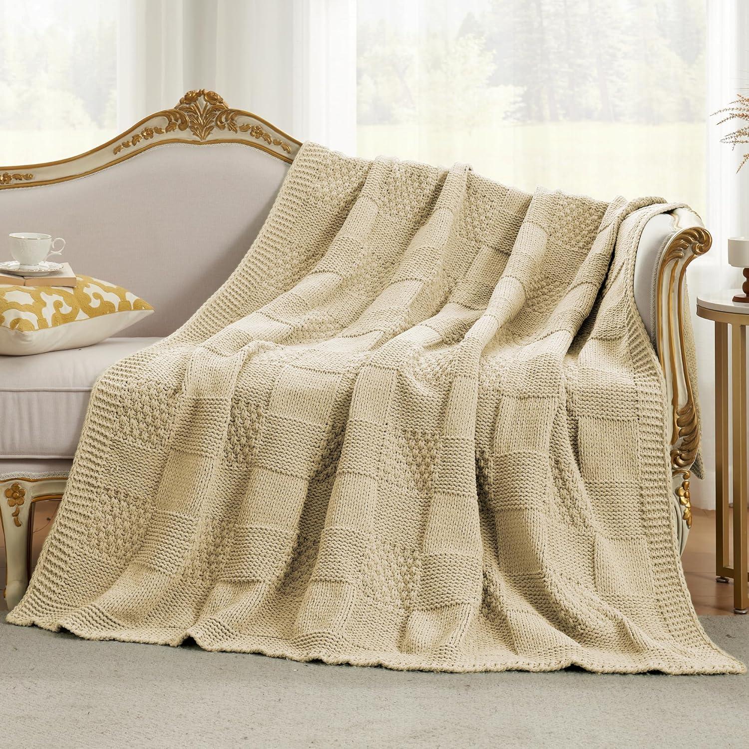 Manta de Chenille Beige a Cuadros Amélie Home 127x152cm