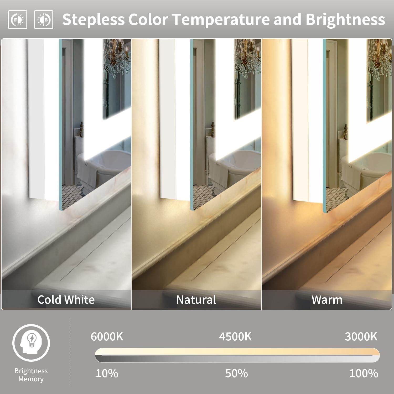 Espejo LED SHUAFA 61x91 cm Retroiluminado y Anti-vaho