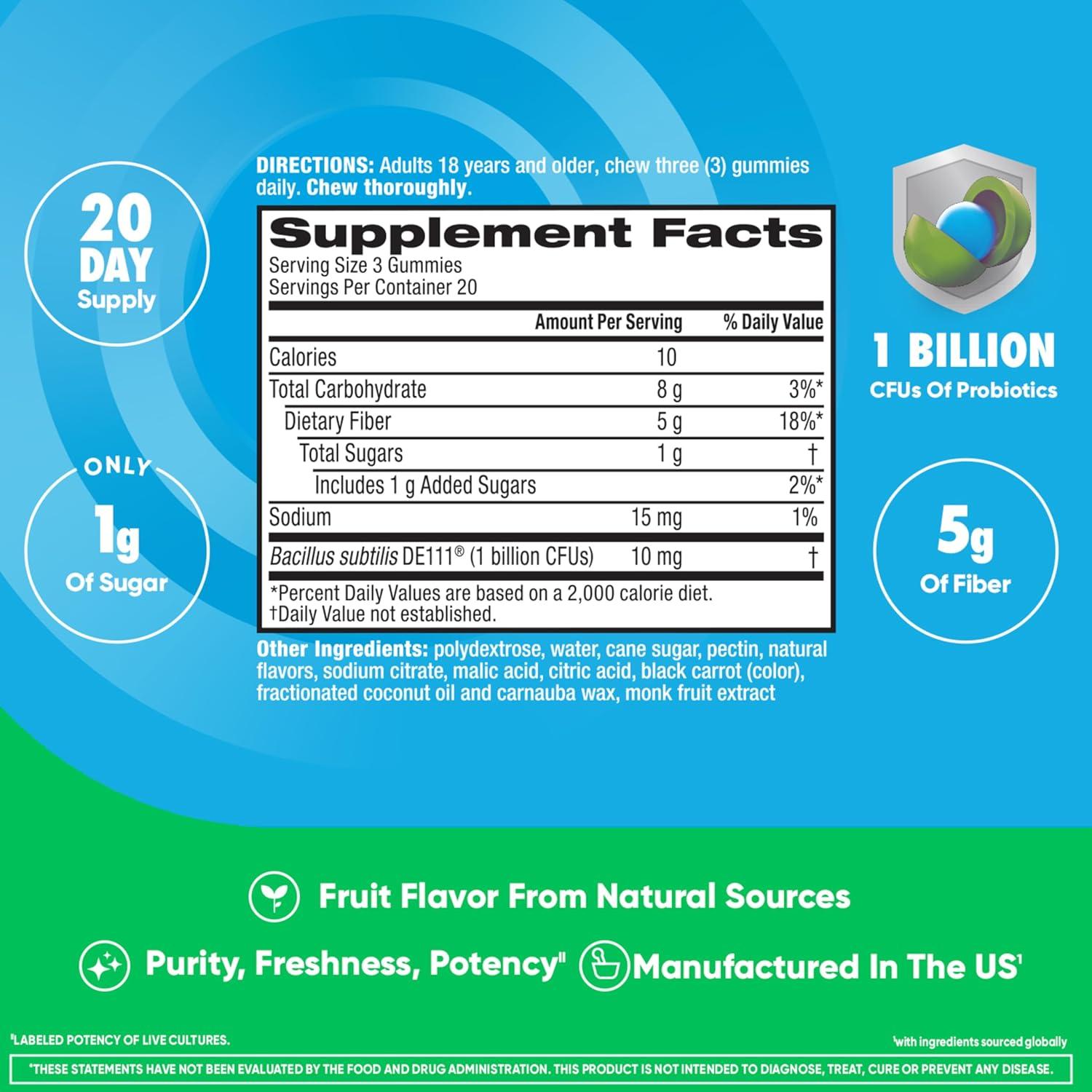 Gomitas Digestive Advantage Fresa 60ct - 5g Fibra + 1M CFU