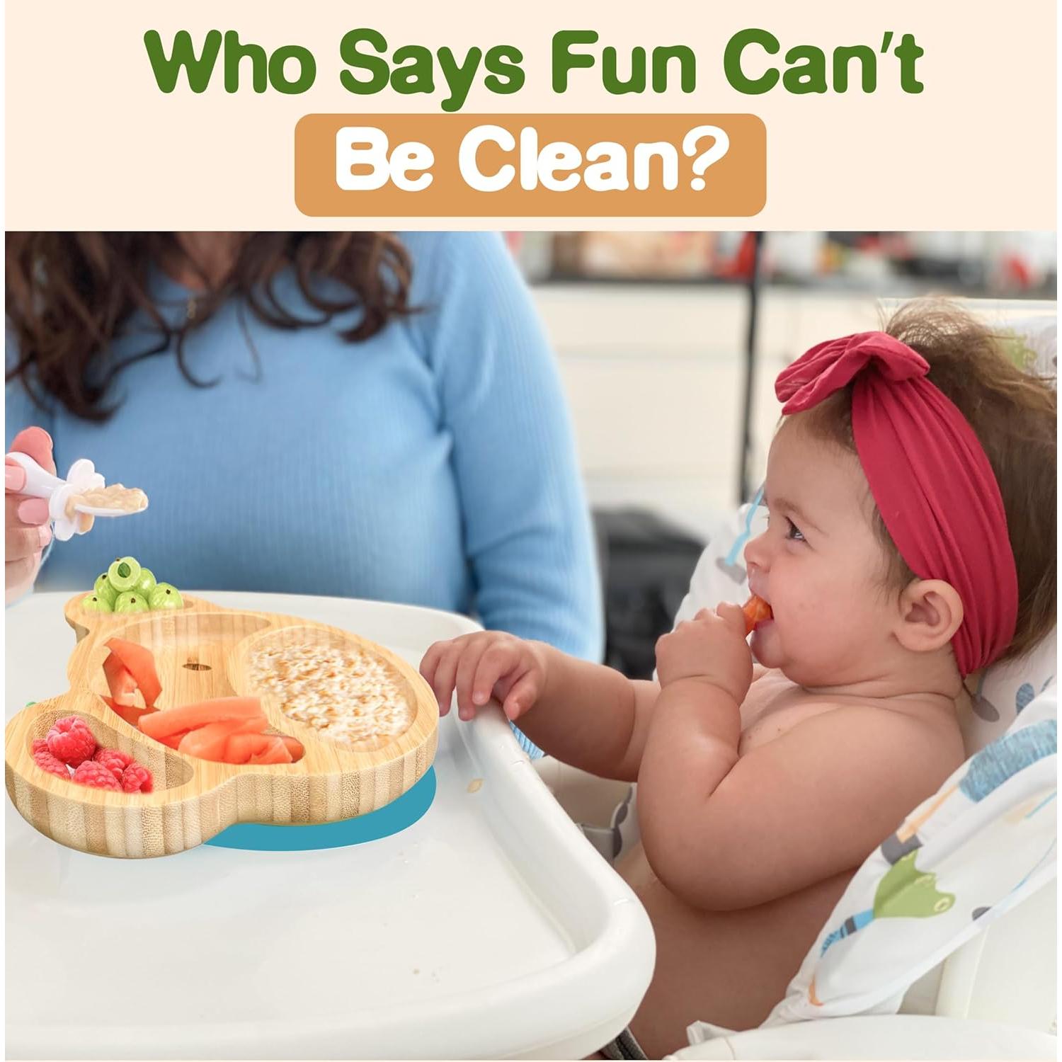 Plato de Bambú para Bebés Esenciales de Linda - Oso Azul 23.1x18cm