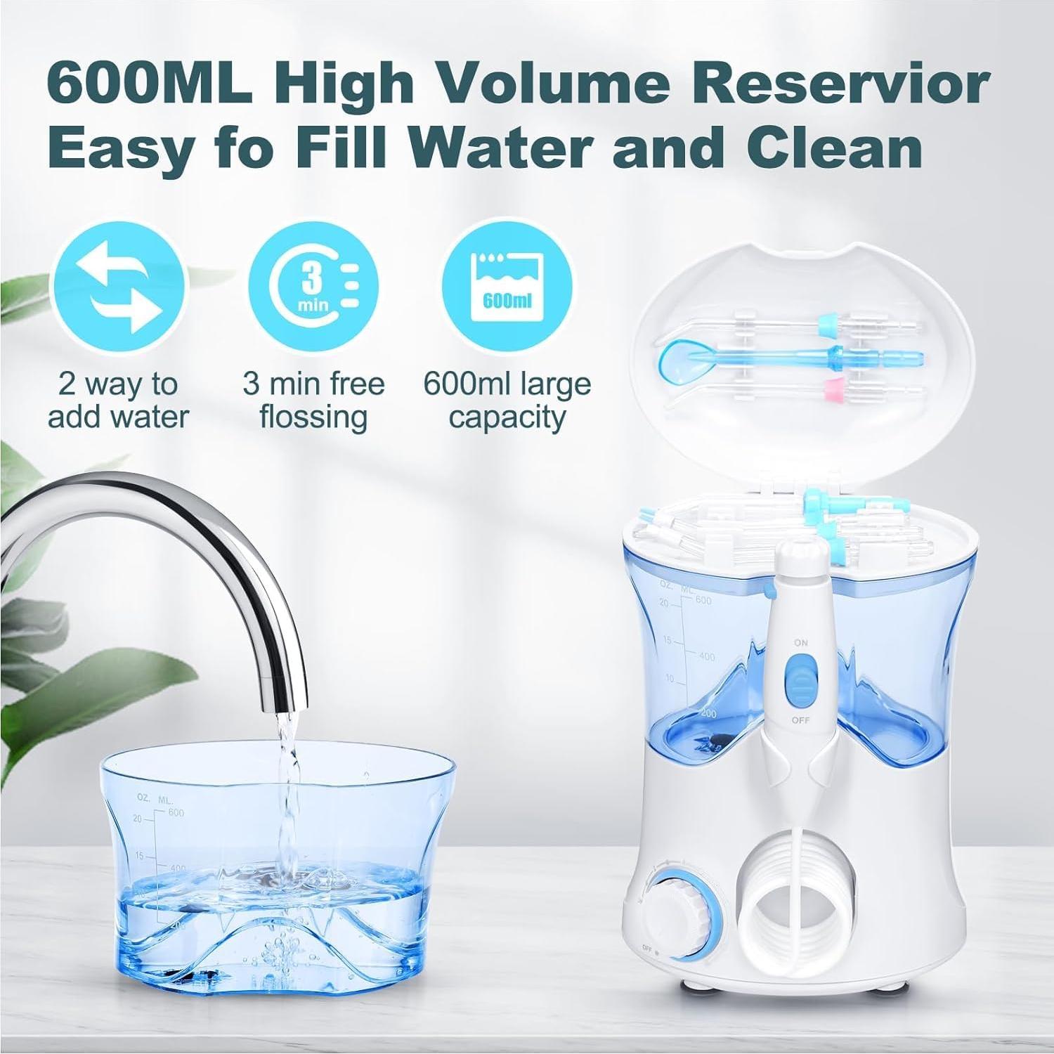 Irrigador Oral Eléctrico Homuserr 600ml con 10 Presiones y 8 Puntas