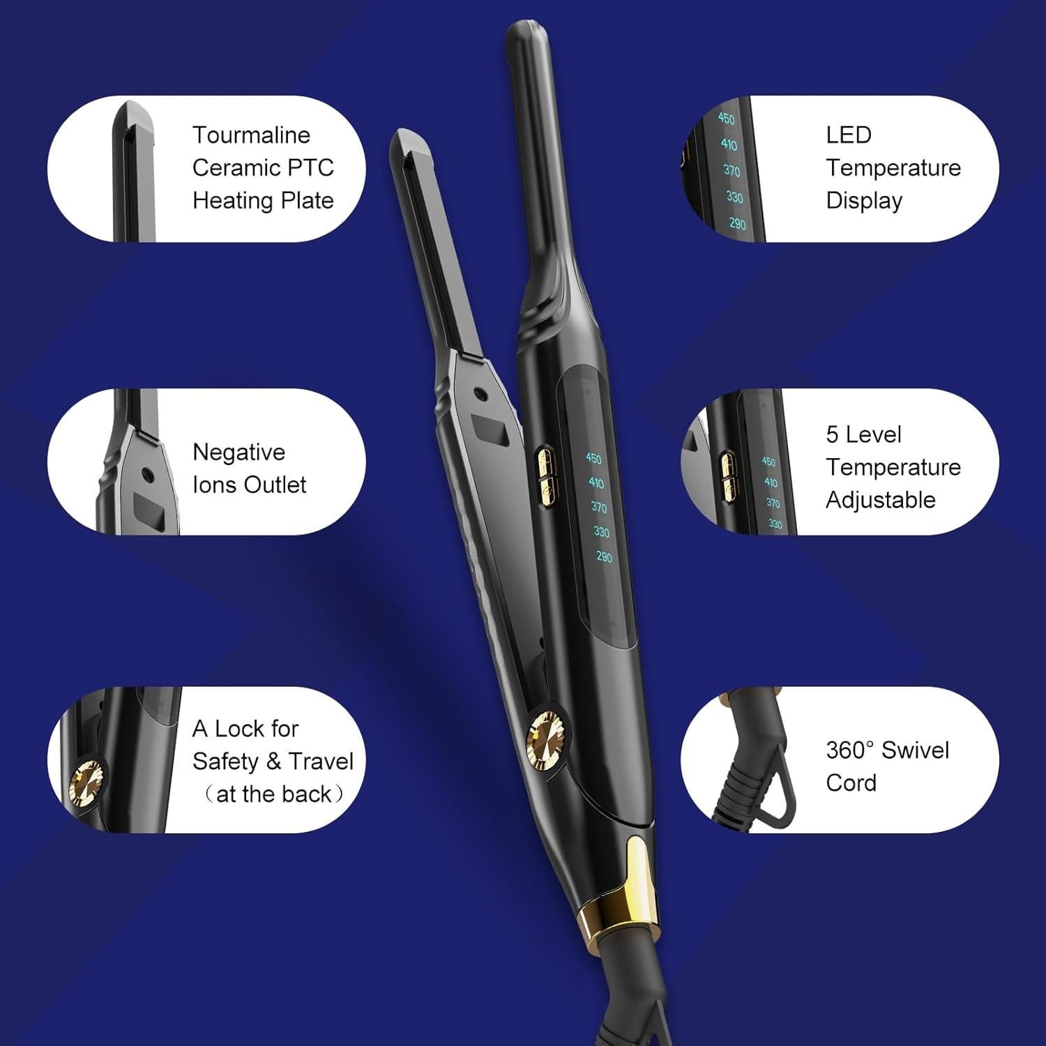 Mini Plancha de Pelo MVXITANNY 3/10'' para Cabello Corto