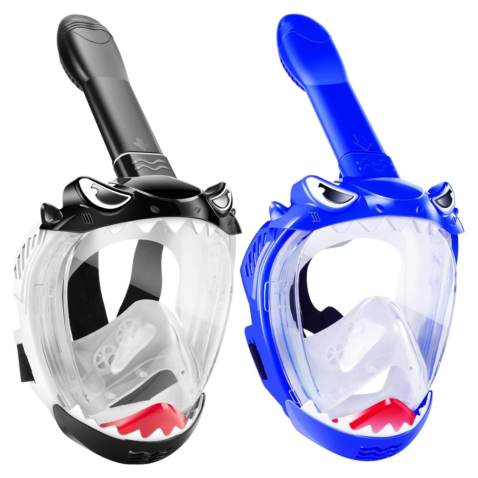 Full Face Snorkel Mask for Kids, Kids Snorkeling Set 180 Degree Panoramic View, Safe Anti-Leak Anti-Fog, Foldable Dry Top Snorkeling Gear for Kids Adult, Advanced Breathing System, 2 Pack