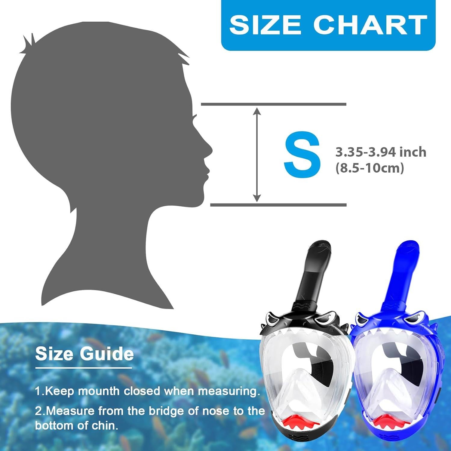 Full Face Snorkel Mask for Kids, Kids Snorkeling Set 180 Degree Panoramic View, Safe Anti-Leak Anti-Fog, Foldable Dry Top Snorkeling Gear for Kids Adult, Advanced Breathing System, 2 Pack