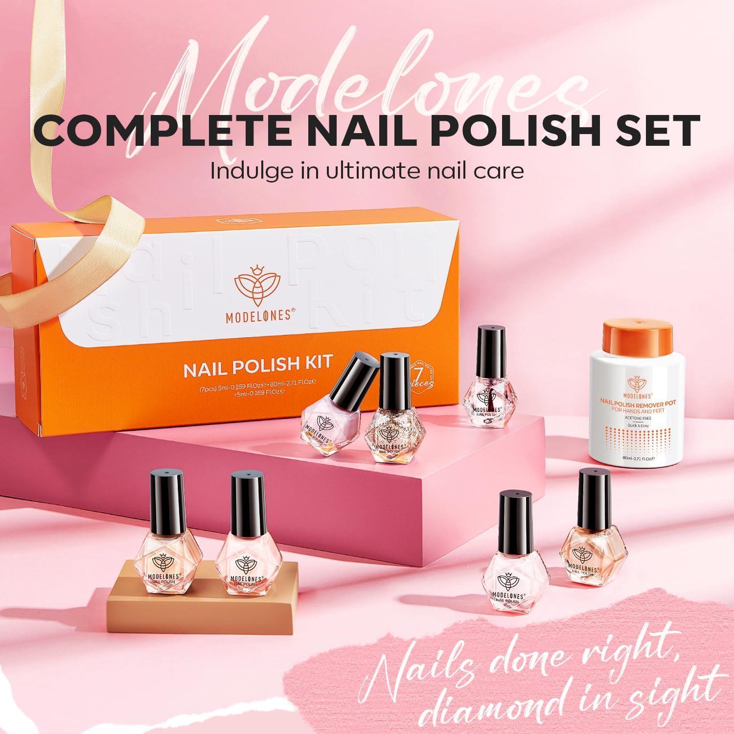 modelones Nude Nail Polish Set 6 Colors, Pink Glitter Quick Dry Mini Nail Lacquer Kit DIY Nail Art Manicure Gift for Women Girls