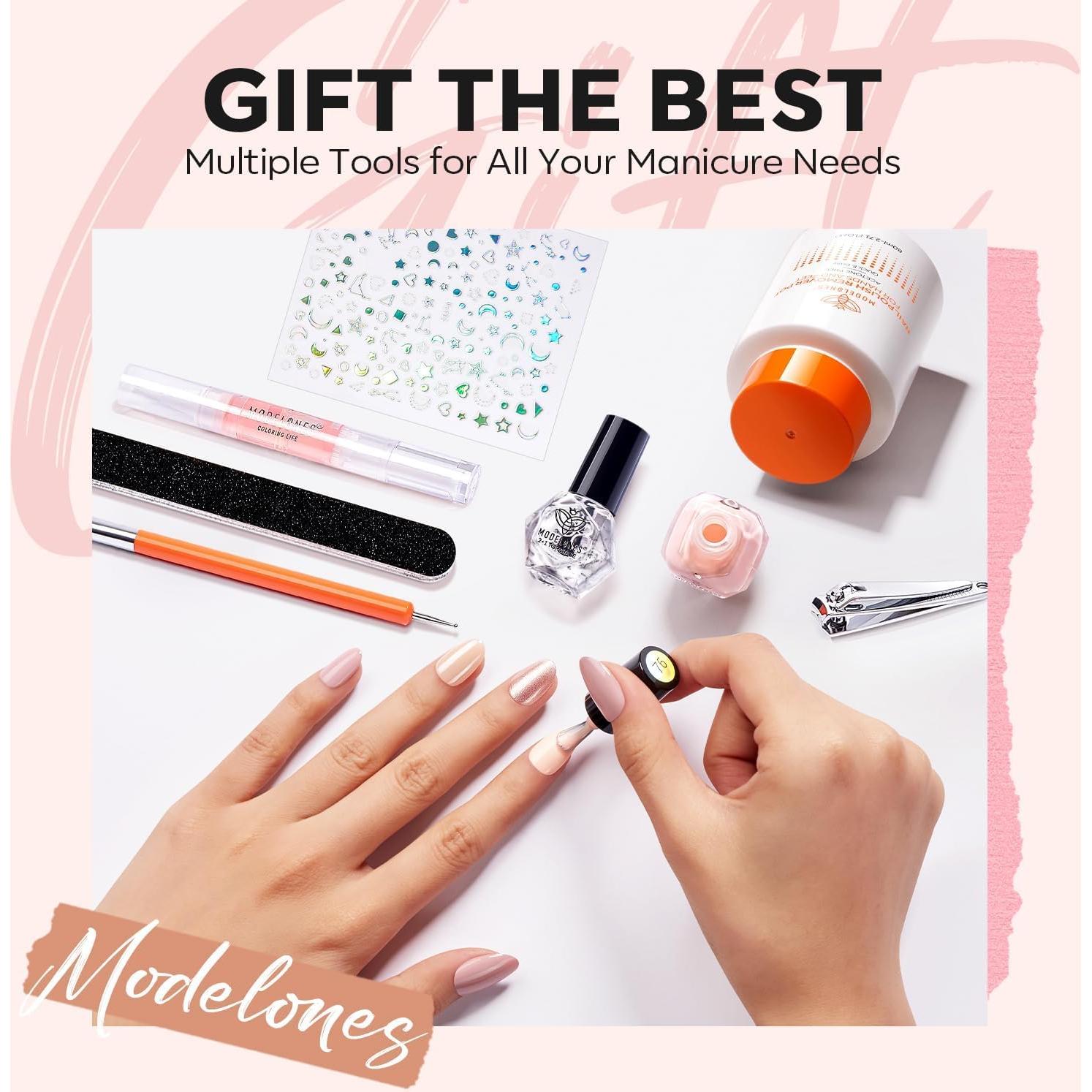 modelones Nude Nail Polish Set 6 Colors, Pink Glitter Quick Dry Mini Nail Lacquer Kit DIY Nail Art Manicure Gift for Women Girls