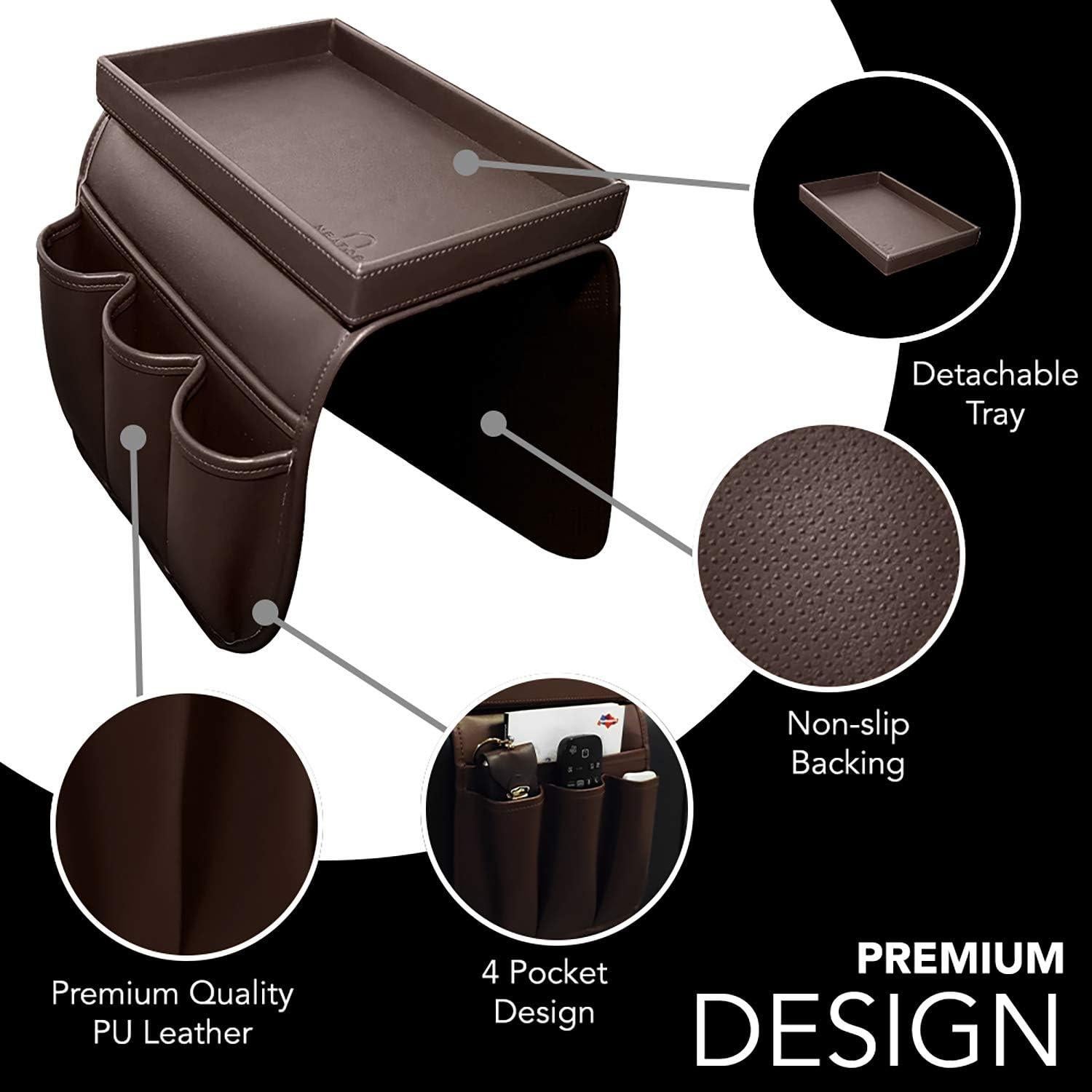 Organizador de Control Remoto U NEATOPA con Bandeja Snack Marrón