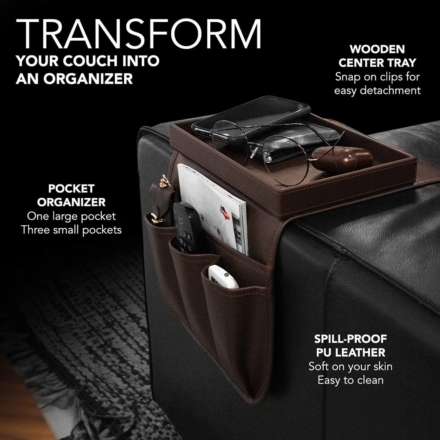 Organizador de Control Remoto U NEATOPA con Bandeja Snack Marrón