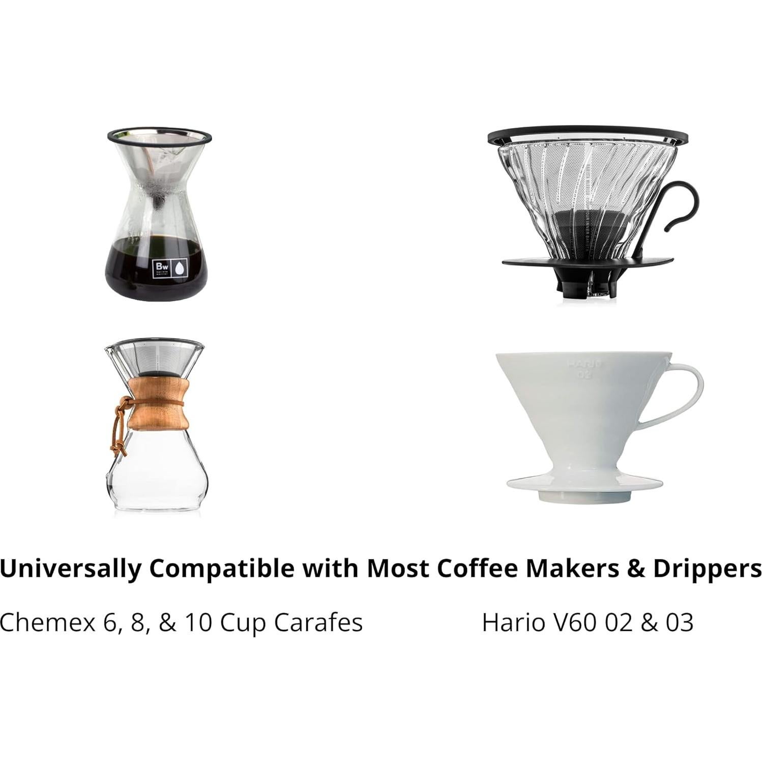 Filtro de Café Pour Over Barista Warrior - Acero Inoxidable Reutilizable - Compatible Chemex y Hario V60