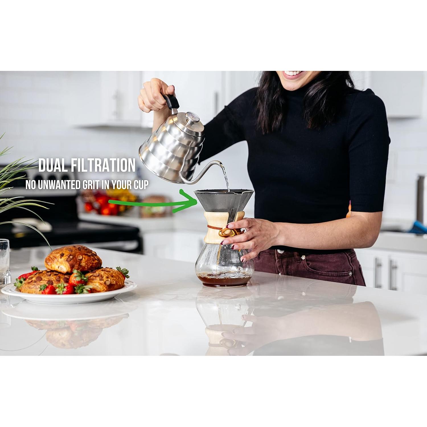 Filtro de Café Pour Over Barista Warrior - Acero Inoxidable Reutilizable - Compatible Chemex y Hario V60