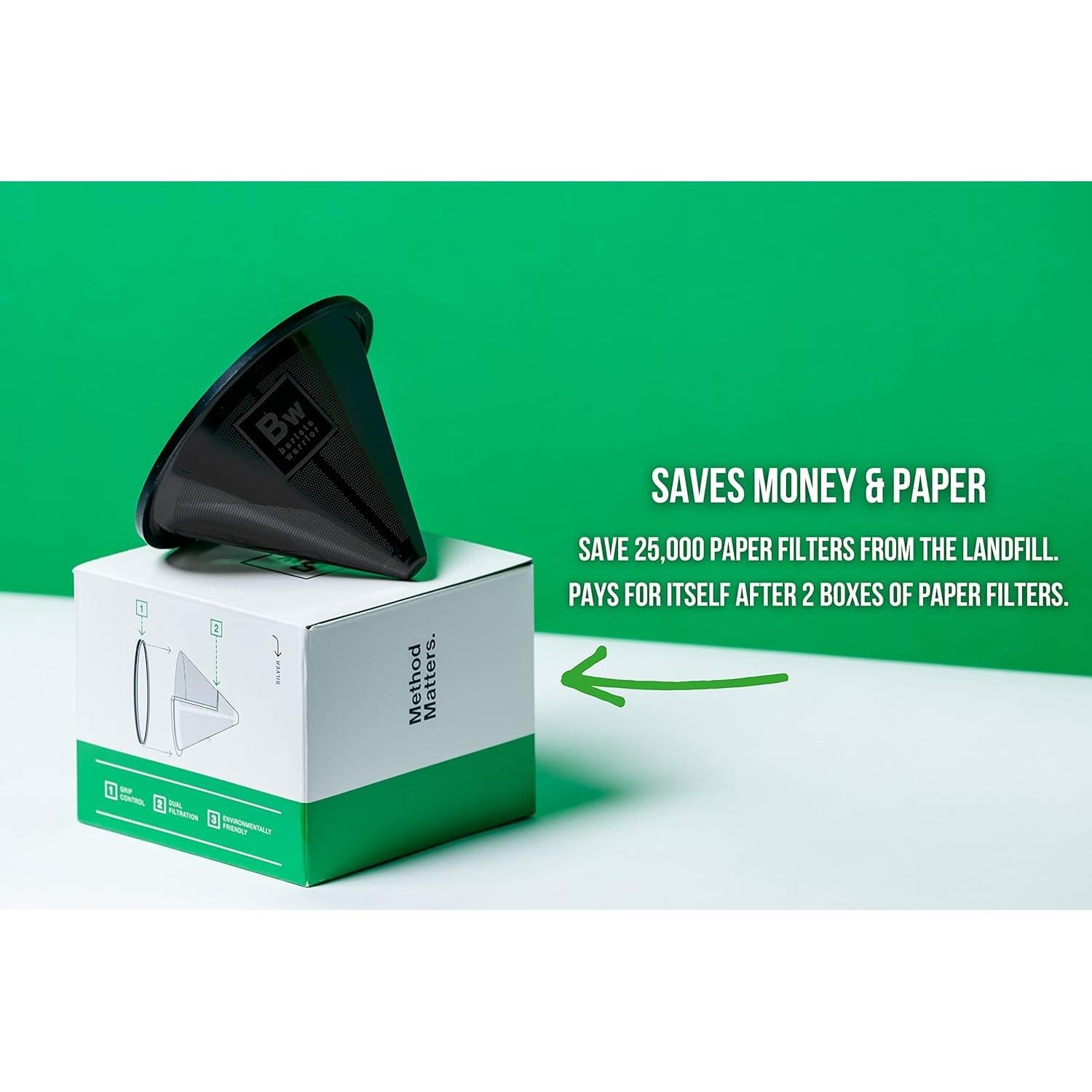 Filtro de Café Pour Over Barista Warrior - Acero Inoxidable Reutilizable - Compatible Chemex y Hario V60