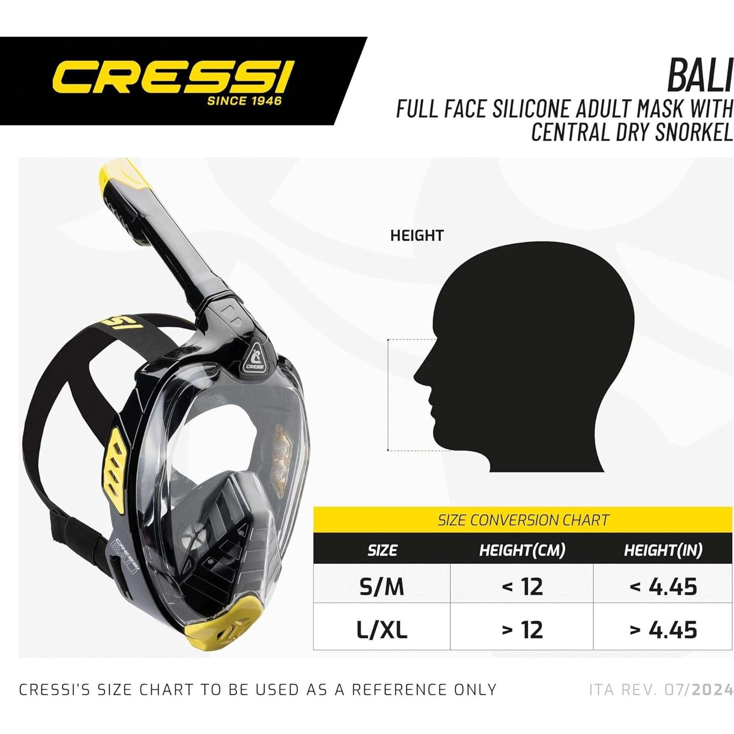 Máscara de Buceo Cressi Bali - Cara Completa, Antivaho, S/M