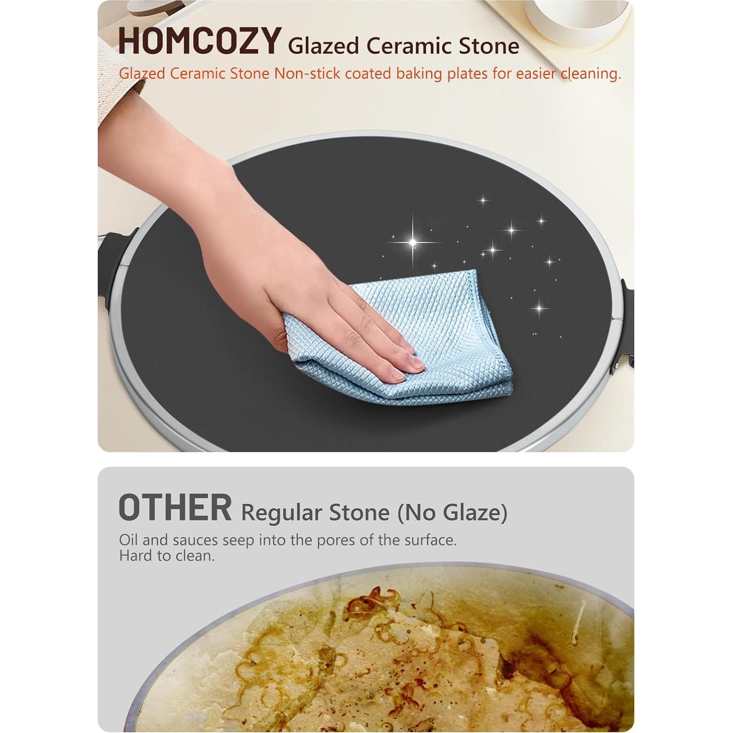 Horno de Pizza Eléctrico HomCozy 12" con Piedra Cerámica 1200W